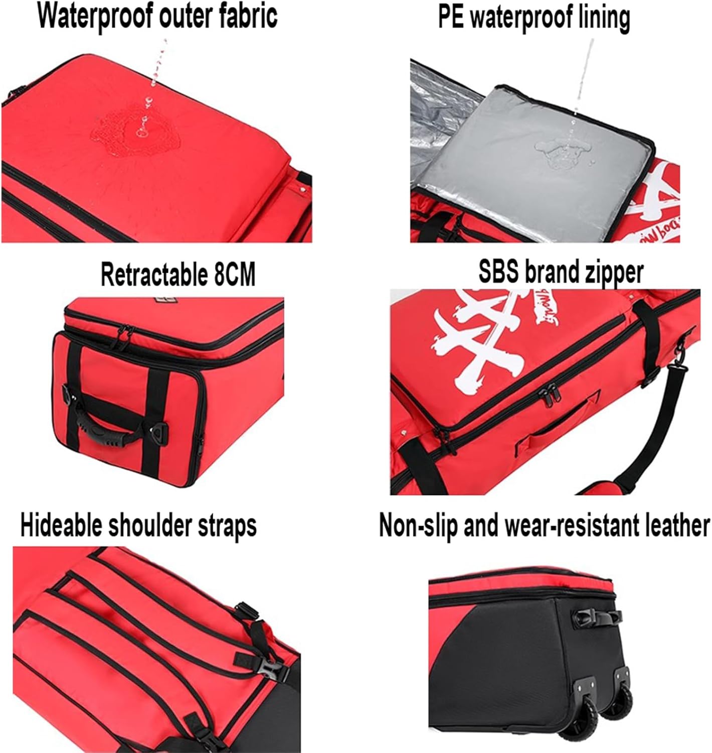 Snowboard Bag with Wheels Padded Ski Bag for Flying Air Travel Waterproof Roller Snowboard Bag Foldable Wheeled Ski Bag Double Rolling Ski Bag