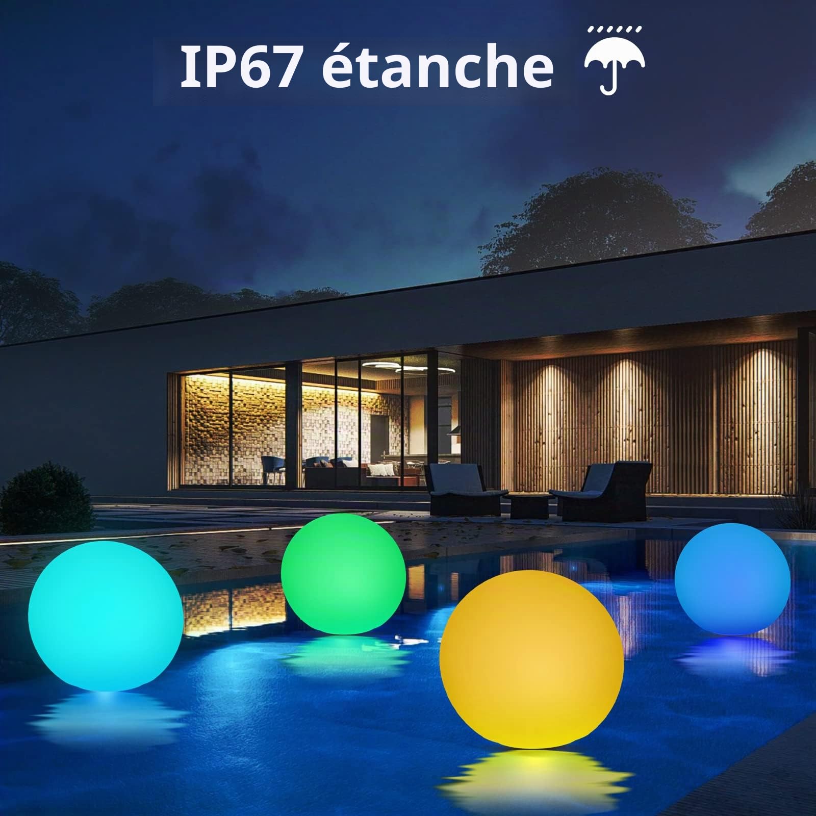 Jonwall Lampes solaires d'extérieur RGBW, boule de lumière solaire 30 cm, boule solaire avec changement de couleur, lampes solaires LED IP67 1800 mAh Batterie pour jardin, balcon terrasse