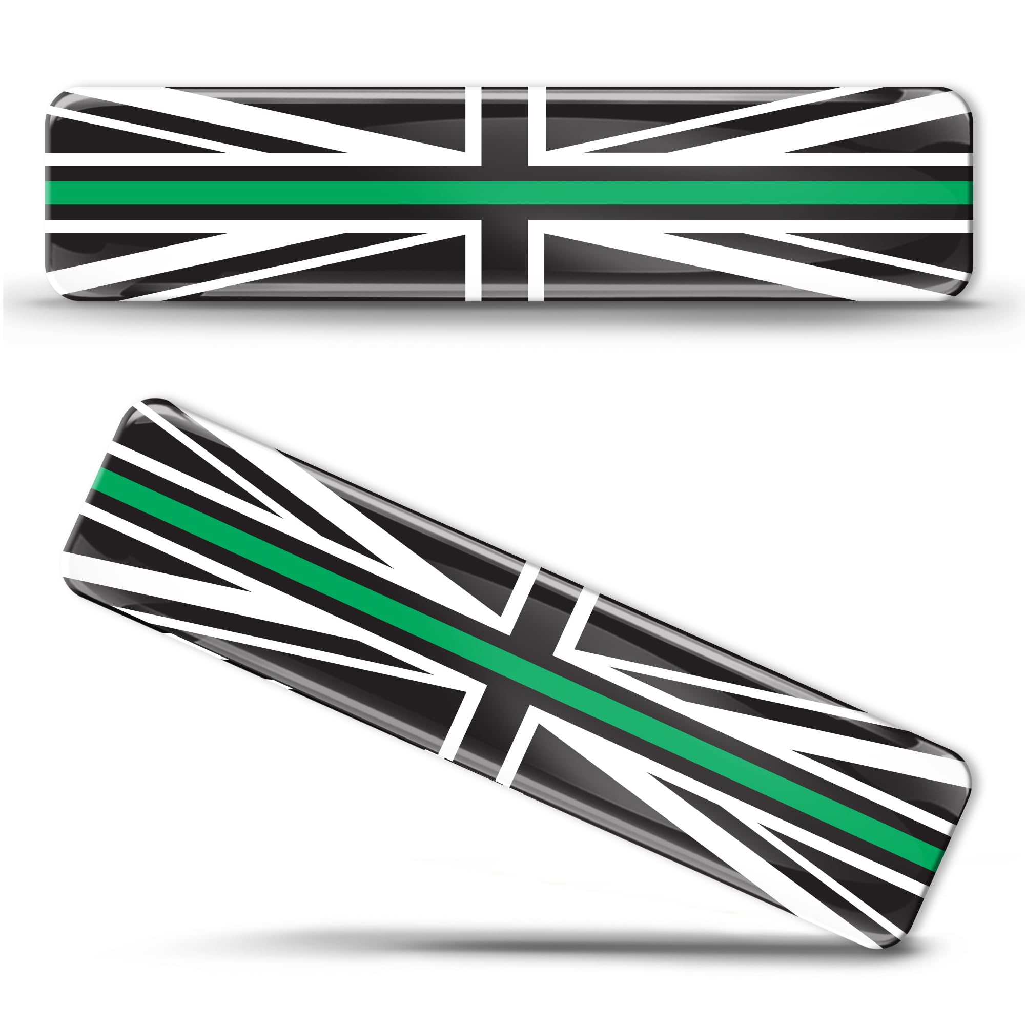 Skinoeu White, Green Skino Eu® 2 X 3D Gel Silicone Stickers Uk Union Jack Flag Thin Green Line - A Symbol Of Safety, Ambulance, Medical Care And Paramedics F 62