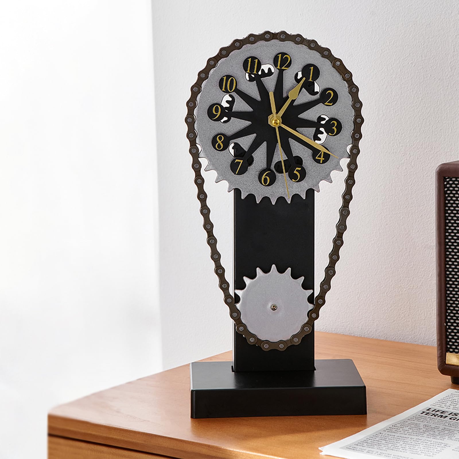 ROTRES Klok met roterende tandwielen, Metal Edition klok met roterende tandwielen, decoratief ornament voor thuis in mechanische stijl, kettingklok, geschikt voor woonkamer, kantoor en bar