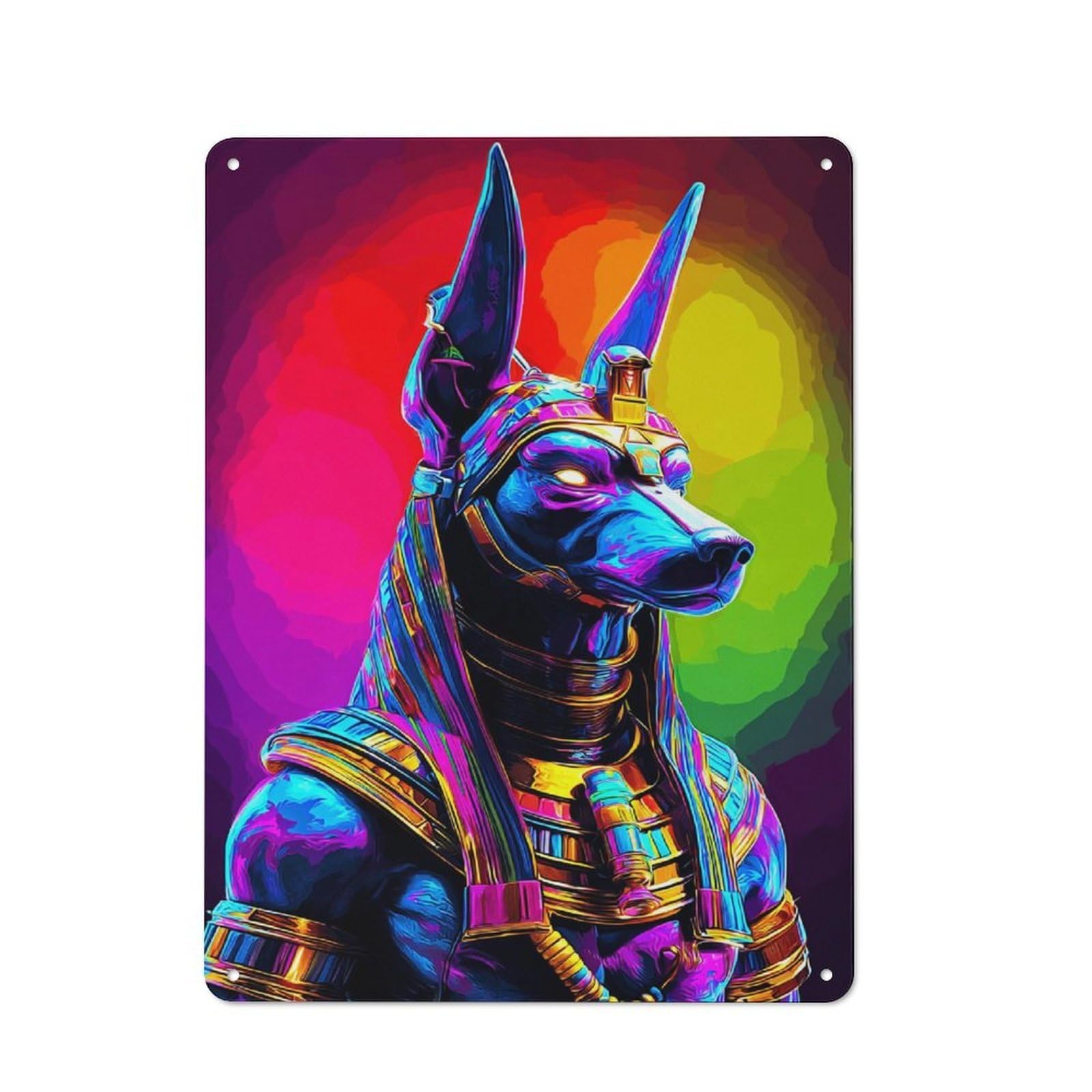 Junmoney Colorful Egyptian Anubis Statue -1 Vintage Bistro Metal Sign 40X30cm, Bistro Wall Plaque For Takeaway, Bar, Kitchen Or Counter Area