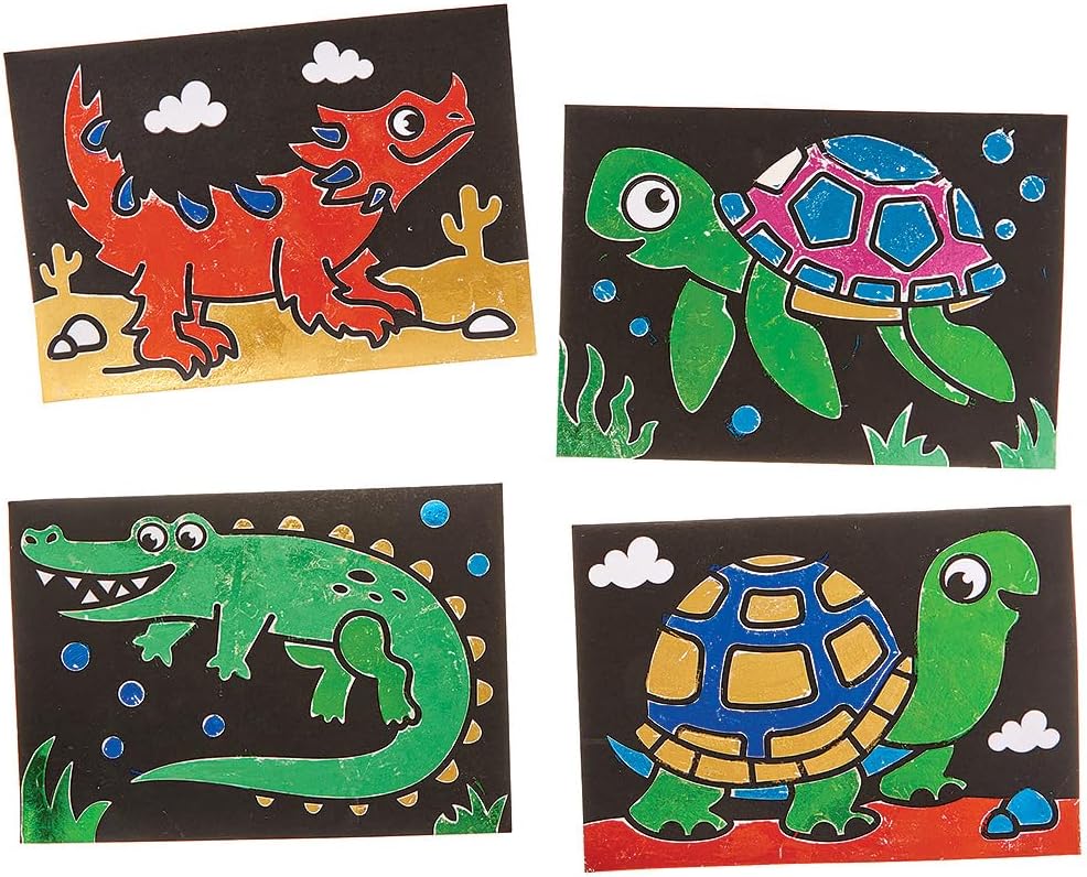 Baker Ross FN195 Reptiles Foil Pictures - Pack of 10, Arts and Crafts Foil Colouring Pictures from Building Kits