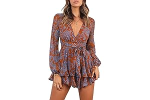 Women's Floral Long Sleeve Romper with Ruffle Hem
