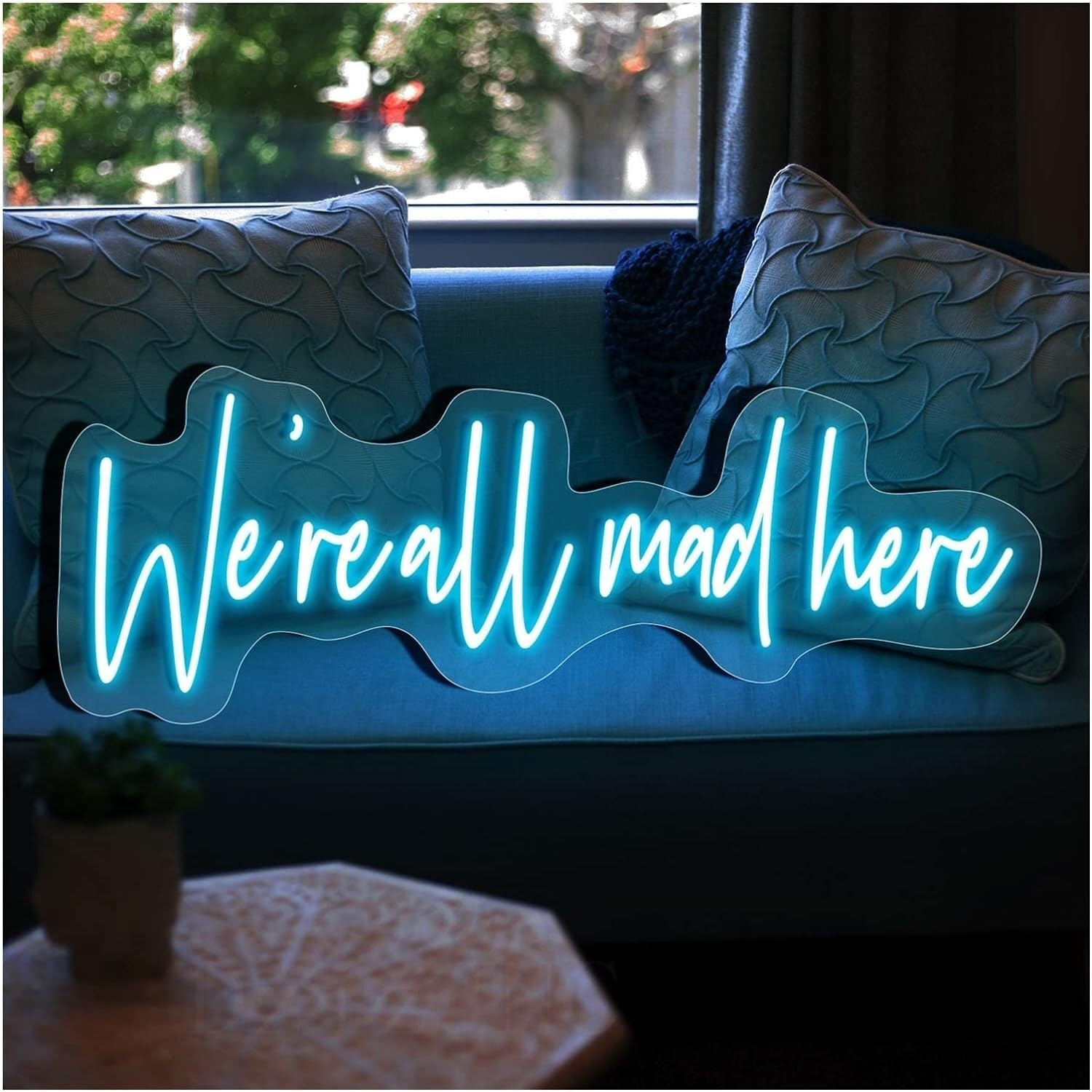 WaiDXn LED Neon Light Sign Were All Mad Here Neon Signs Lights Handmade Led Neon Sign for Bar Decor(72x24cm)