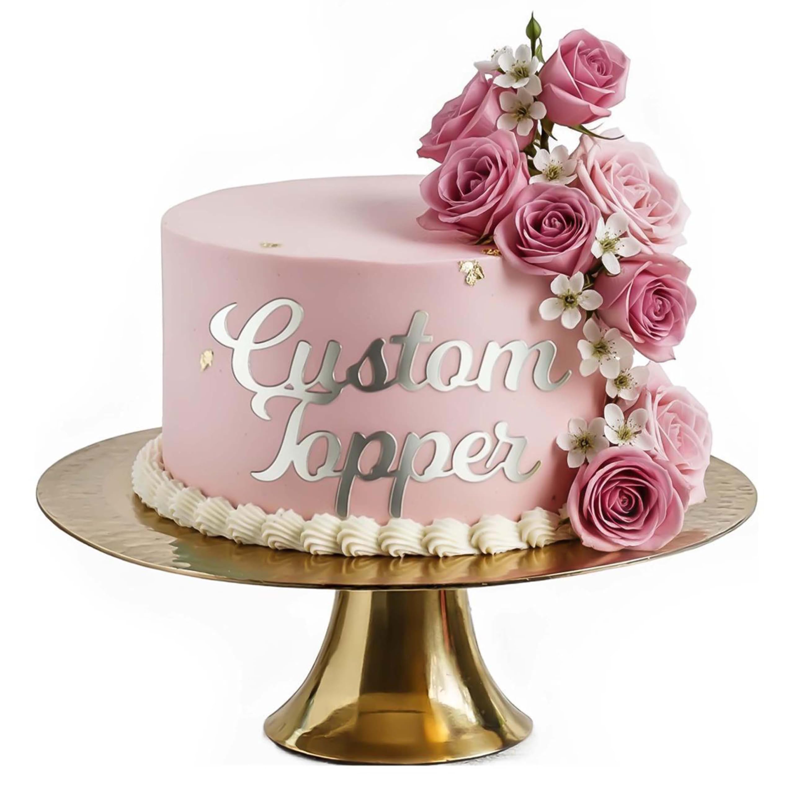 Personalized Acrylic Cake Topper, Large 3mm Custom Acrylic Letters Cake Decoration, Happy Birthday Sign Wedding Decoration Table Centre Piece Party (SILVER)