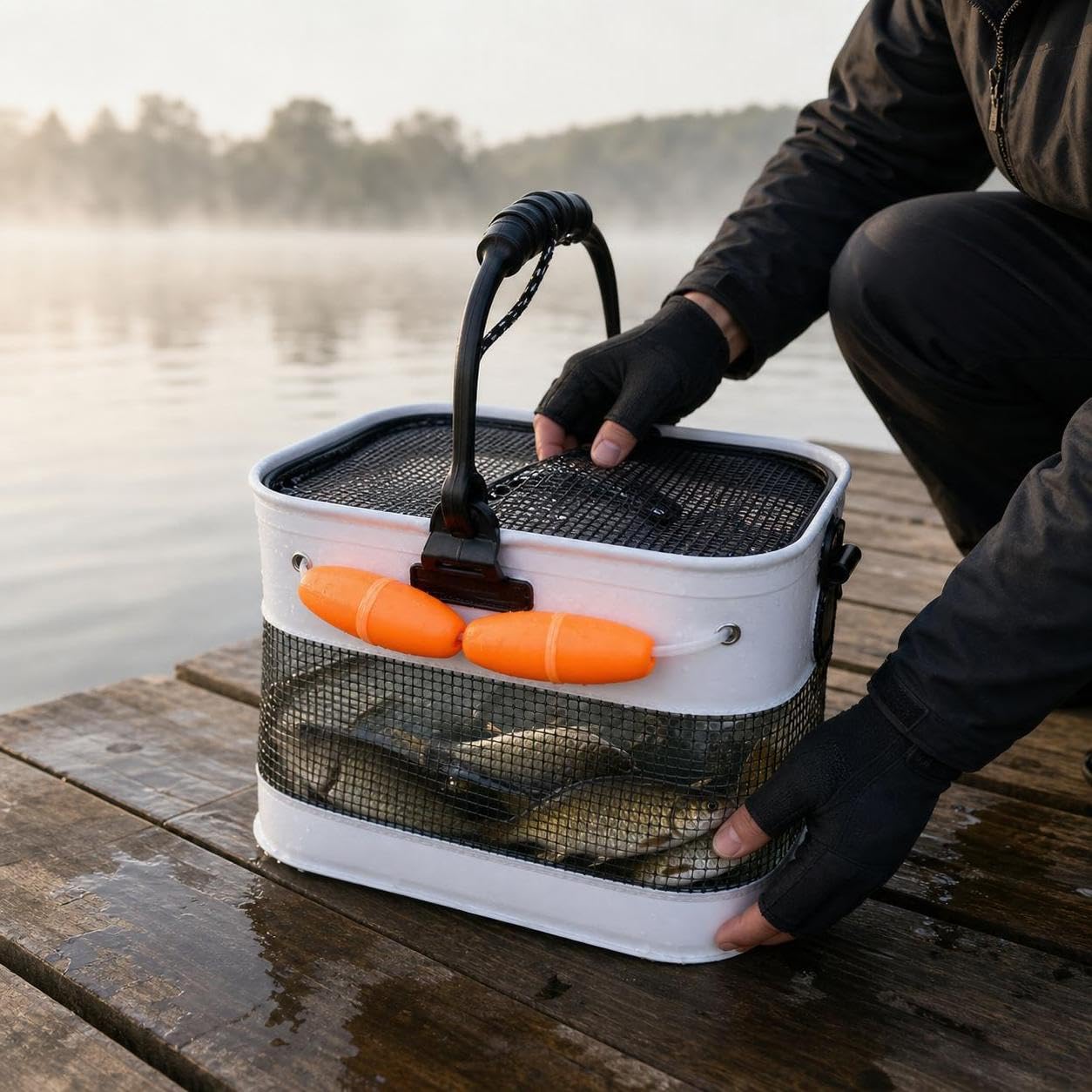 Seau Pliable en Plastique pour la pêche aux appâts Vivants et Poissons Vivants, Seau à appâts - pour Les appâts, 30cm