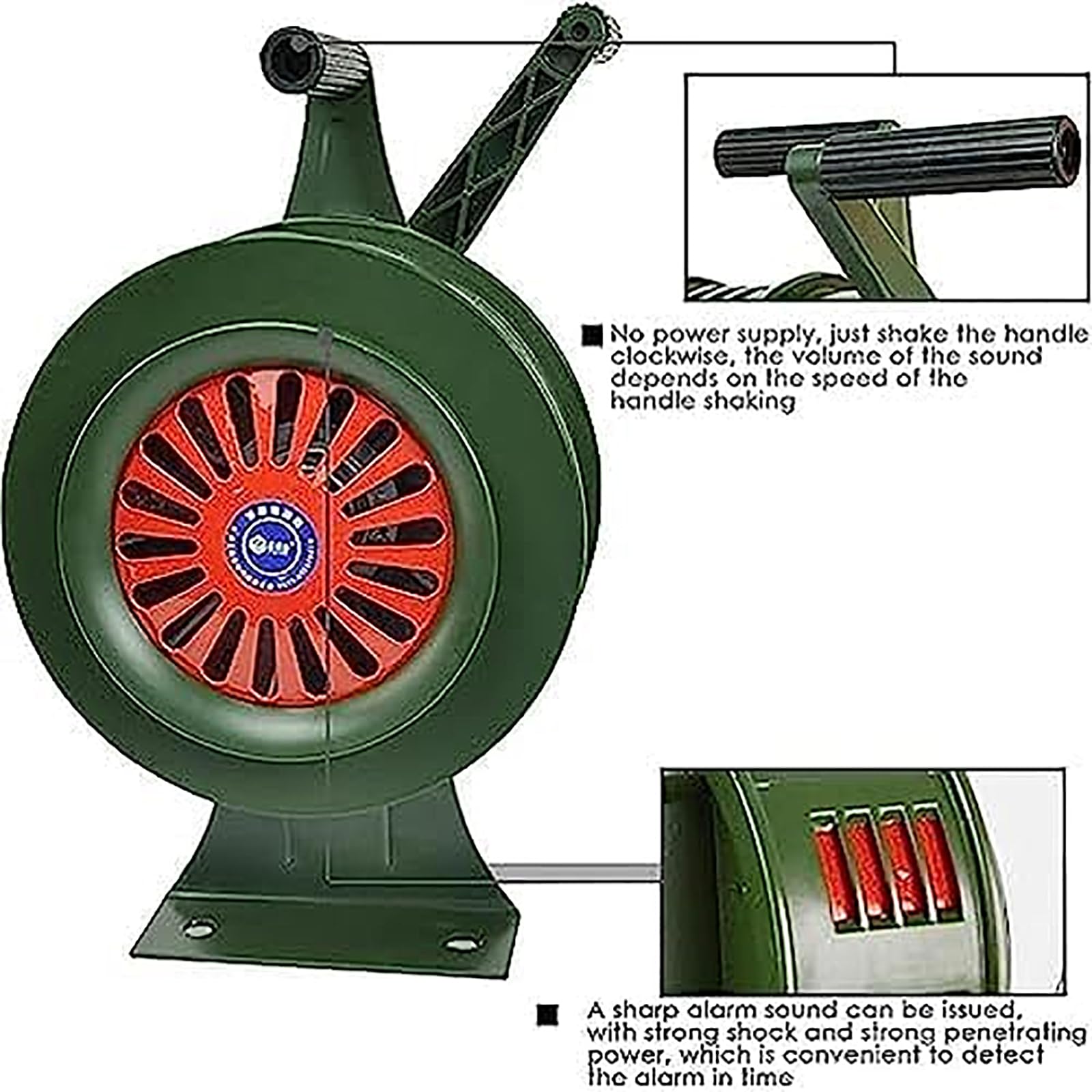 Sirena de manivela, Alarma antiaérea de 120 dB con Volumen Ajustable y Alcance de transmisión de 1 Milla, Potente y penetrante, para construcción.