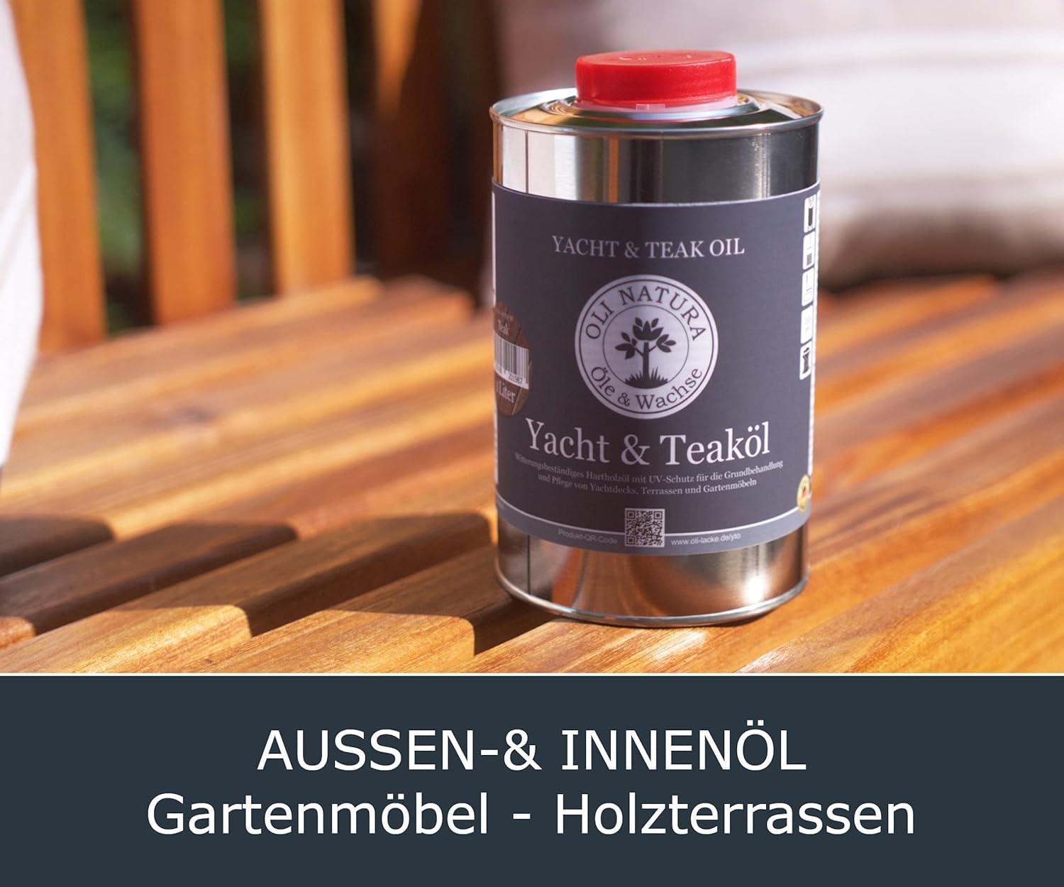 OLI-NATURA Yacht & Teaköl Holzöl für Außen 1 Liter Teak Premium Leinöl UV-Schutz Verwitterung Versprödung Vergrauung