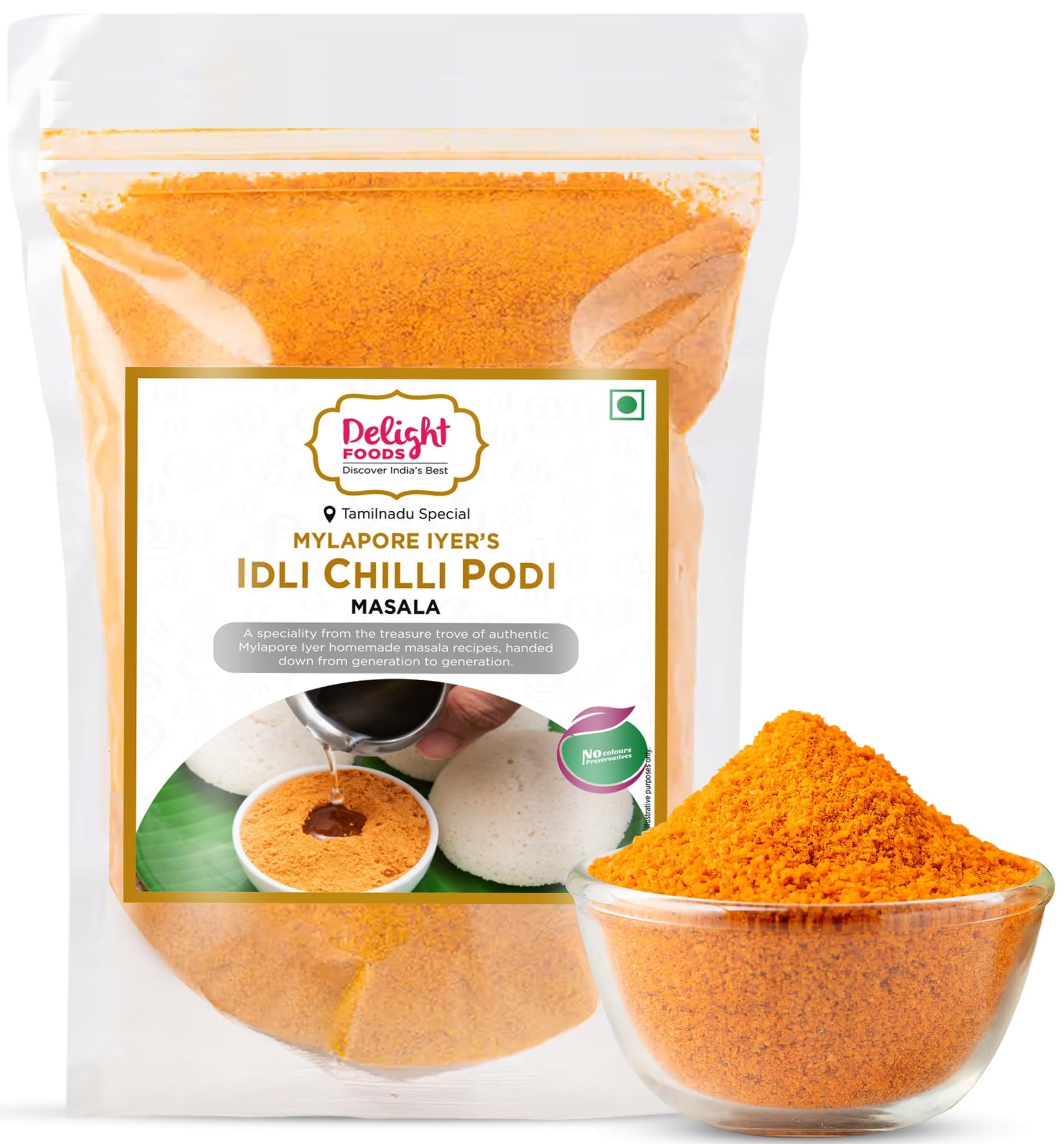 Delight Foods Mylapore Iyer's Idli Chilly Podi 350g - Ready Masalas | Mixed Spices | Tamil Nadu Special | No Preservatives | Masala