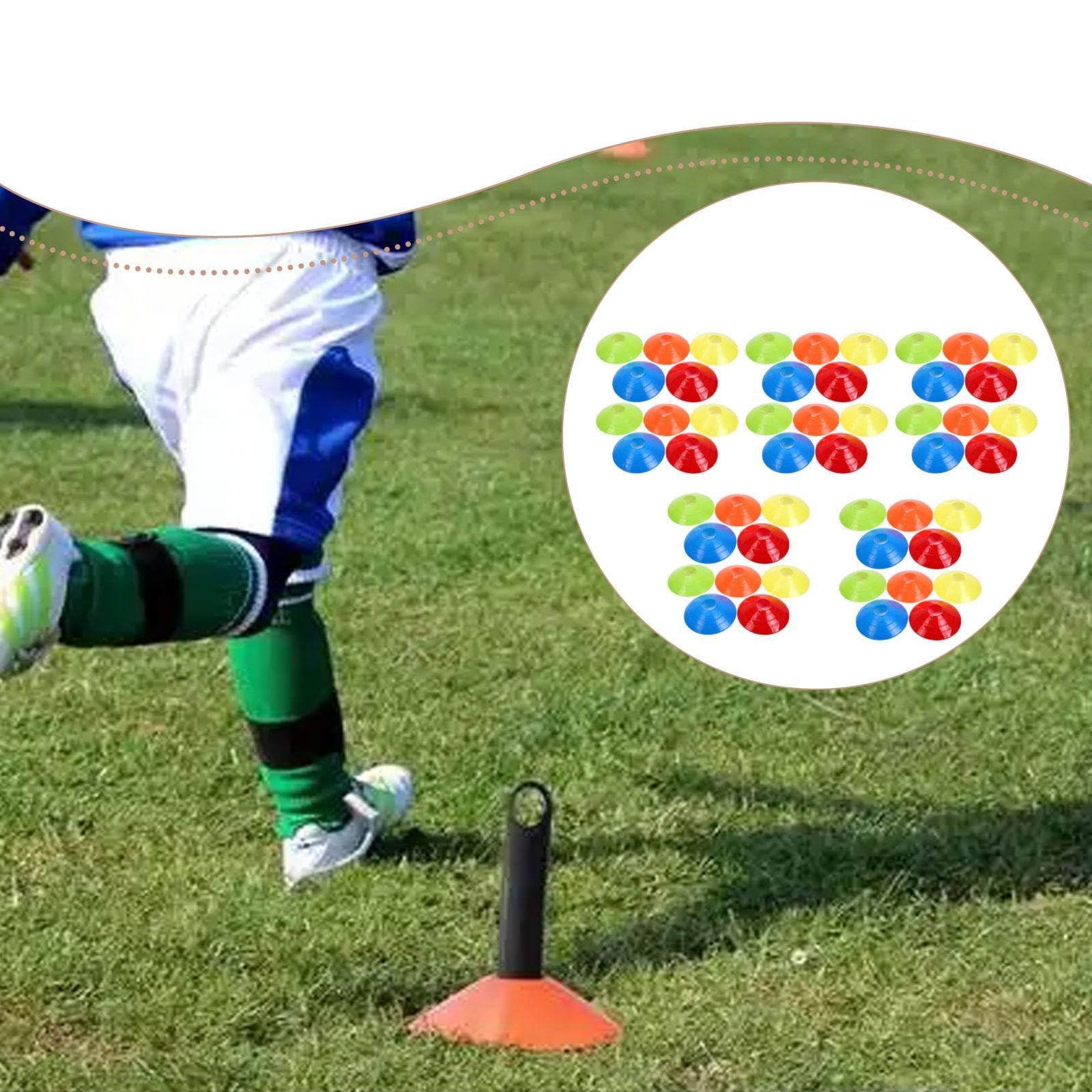 Paquete de 50 conos de entrenamiento de disco plano PETG para fútbol, baloncesto y fútbol, paquete de 50 unidades, con bolsa de transporte