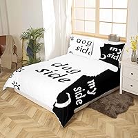 Vista 3 de Juego de ropa de cama estampada con diseño de perro y mi lado, tamaño King, diseño de pareja, color negro y blanco, juego de ropa de cama de perro