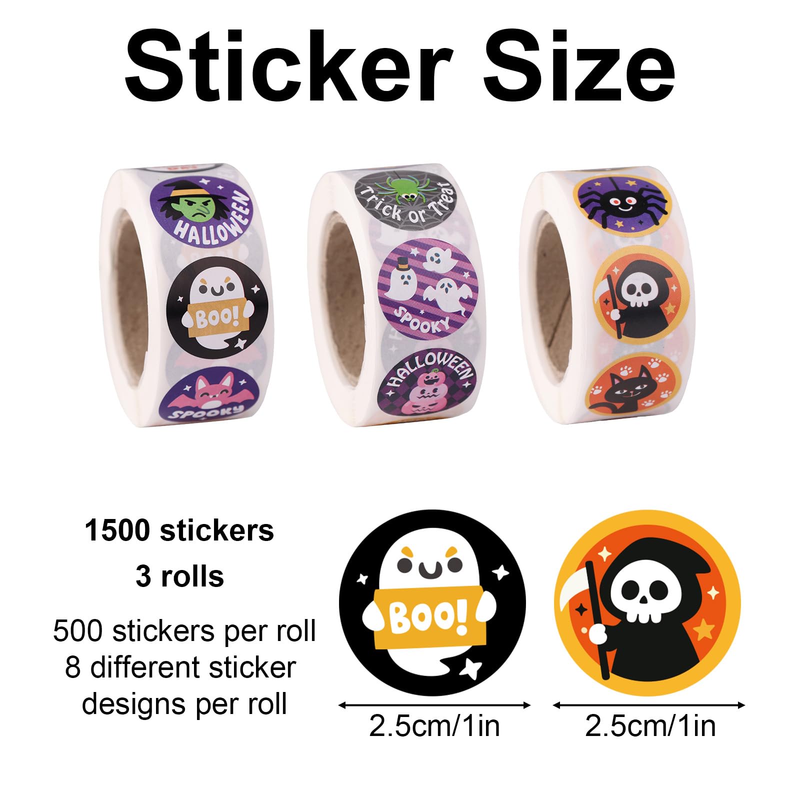 1500pcs Halloween Stickers for Kids 24 Styles 1 Inch Round Cute Pumpkin Ghost Bat Spider Stickers Roll for Scrapbook Gifts Crafts Halloween Party Supplies - Image 2