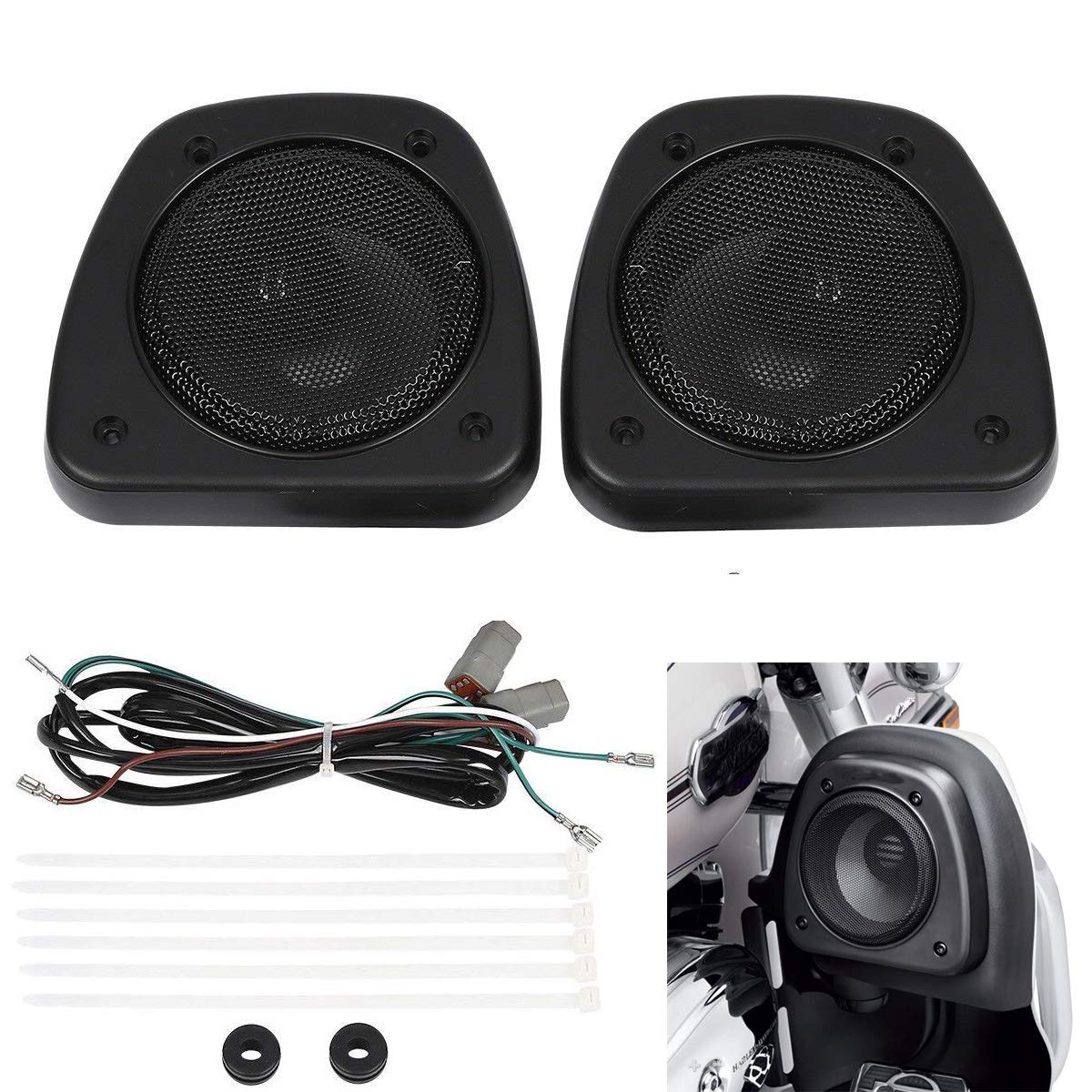 XFMT Black Audio Fairing Lower Speaker Kit Compatible with Harley FLHTC FLHX FLTRX FLHTCUTG 06-13