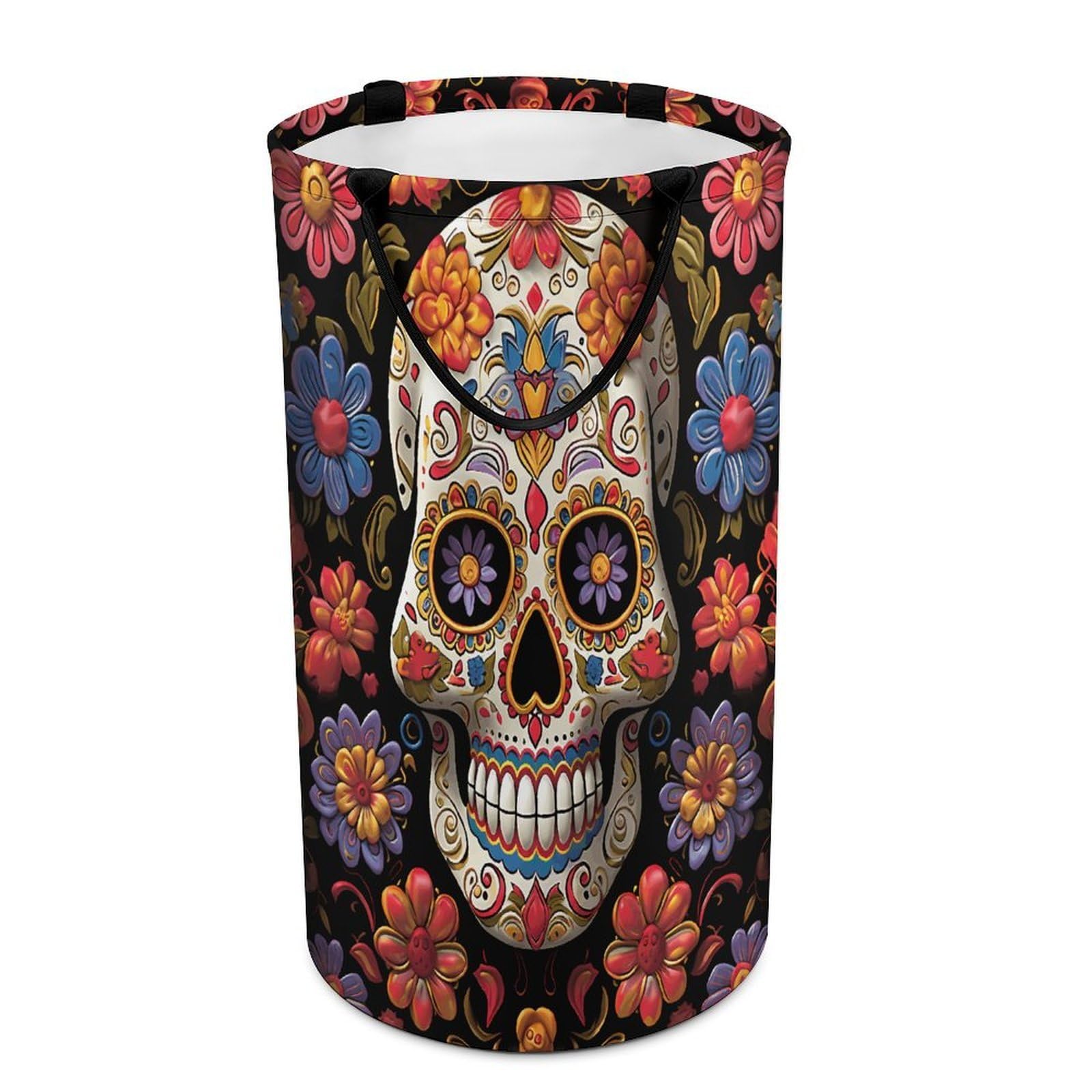 Sugar Skulls Laundry Basket Large Foldable Laundry Hamper with Handles Freestanding Collapsible Clothes Basket Waterproof Portable Dirty Clothes Hamper for Bathroom 86L
