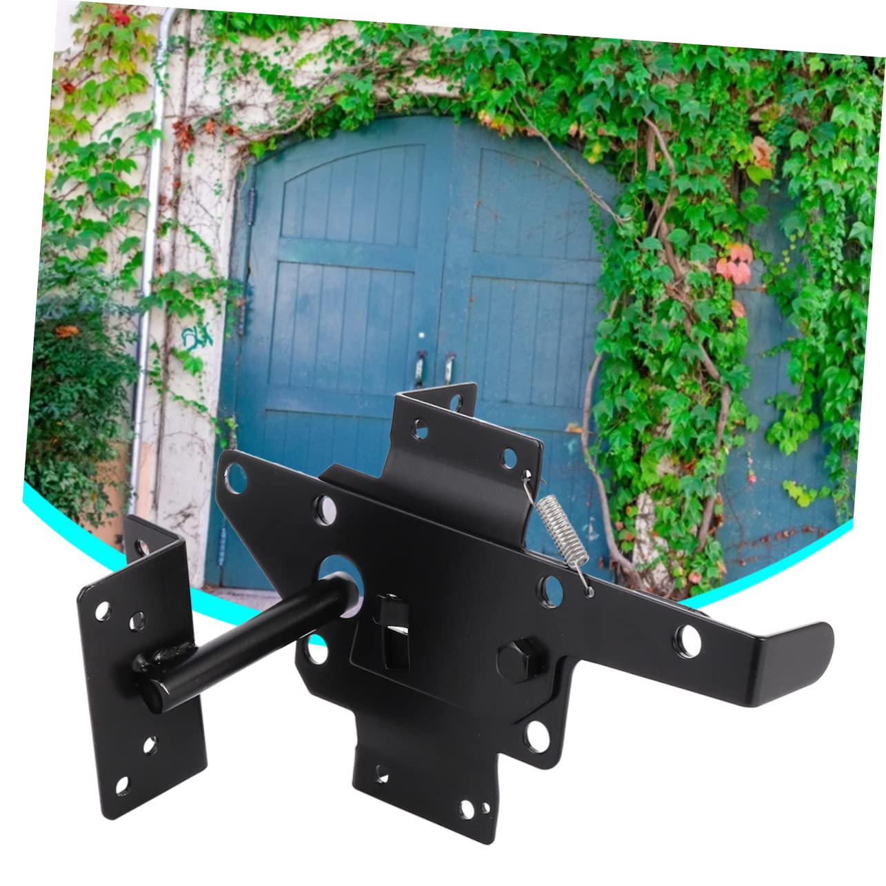 Loquet de Portail Autobloquant Noir pour Montage sur Poteau