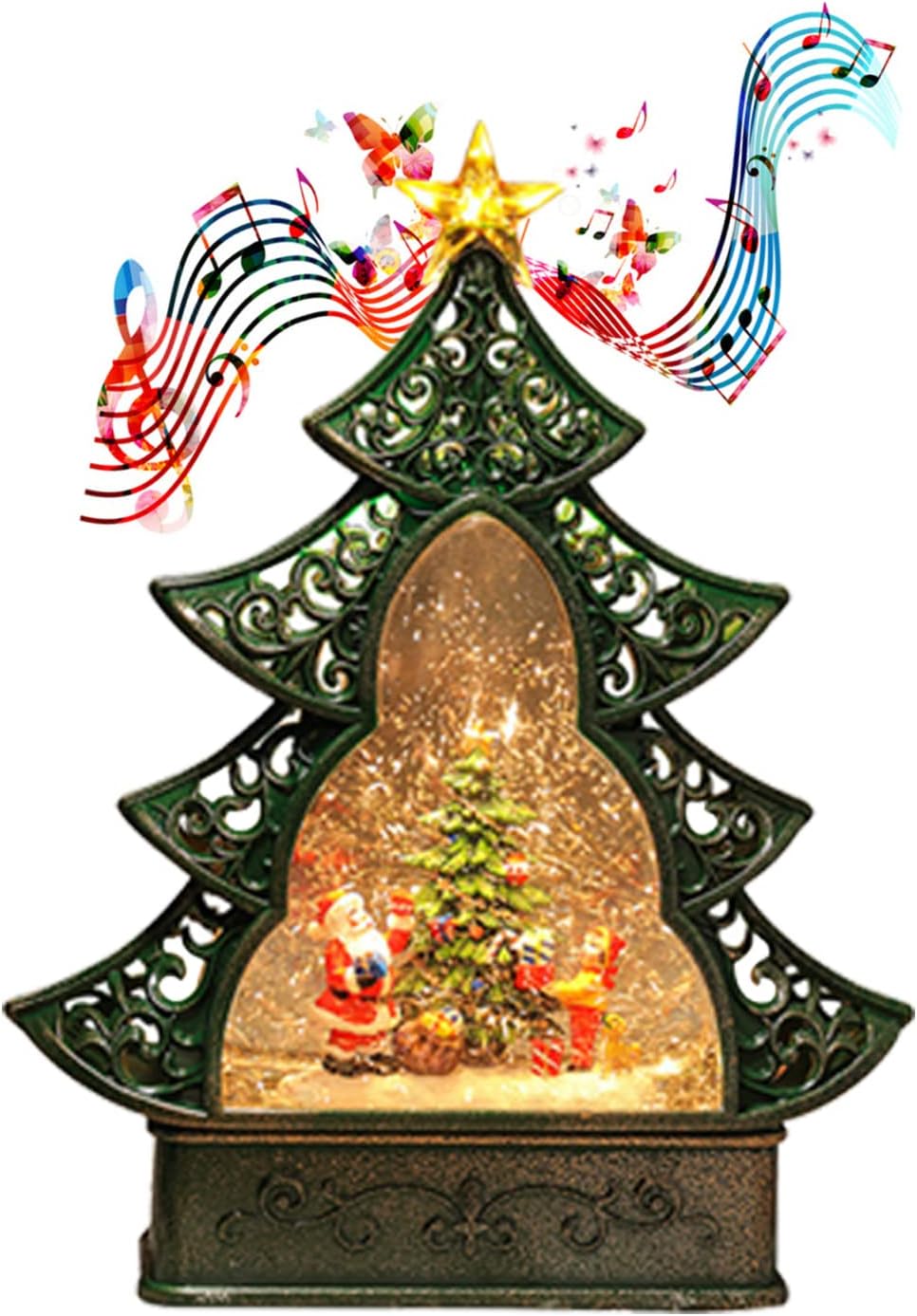 11 Inch Christmas Decoration Lighted Snow Globe, Xmas Tree Design Christmas Santa Claus Lantern Musical Snow Globe Decorative LED Water Glittering Music Playing,for Christmas Home Decor (Santa Claus)