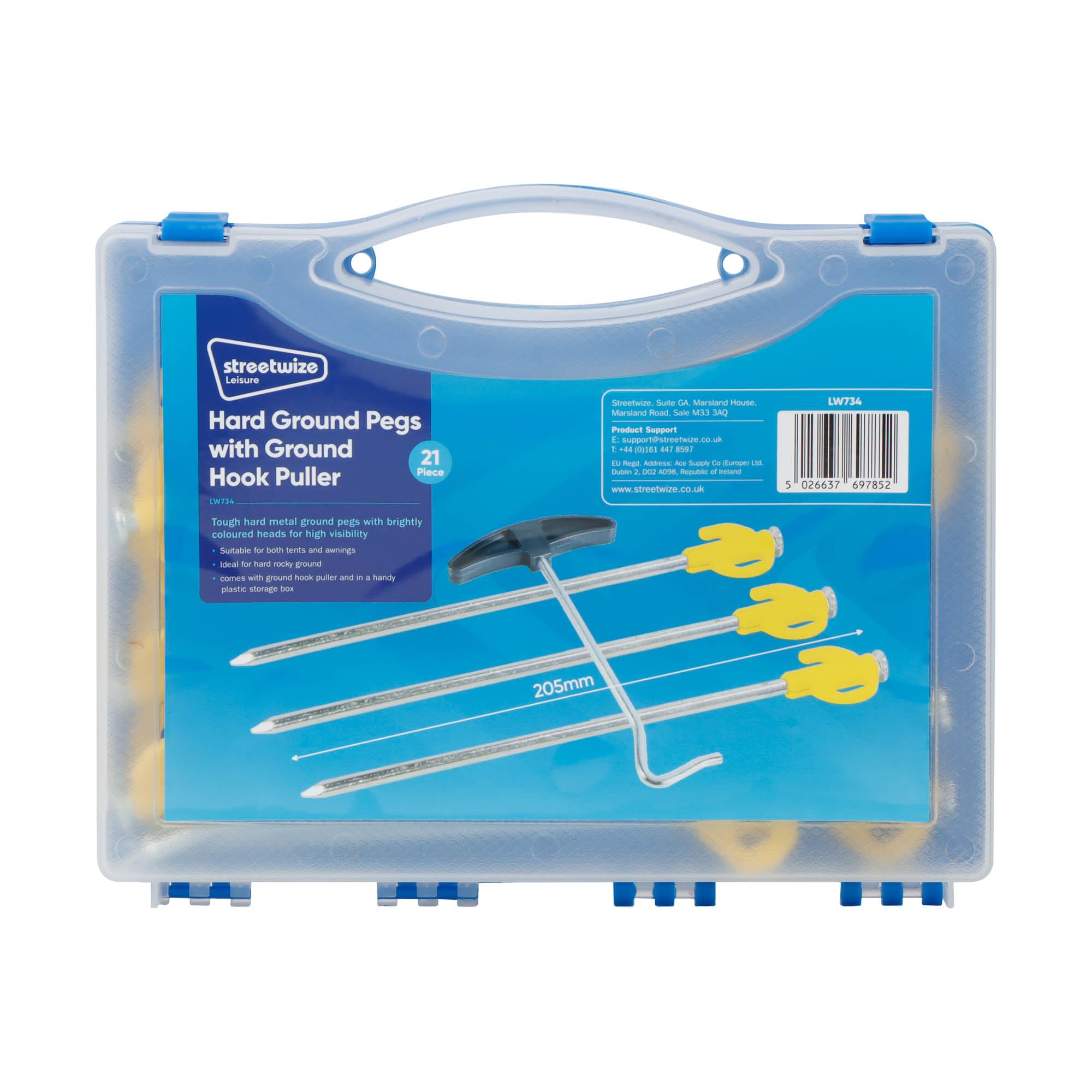 Leisurewize - 20-Piece Tent Peg Set, Metal Heavy Duty Camping & Awning Pegs - With Tent Peg Puller Stainless Steel 20cm Galvanized Steel Rust Proof with Storage Box (21pc Ground Tent Pegs)