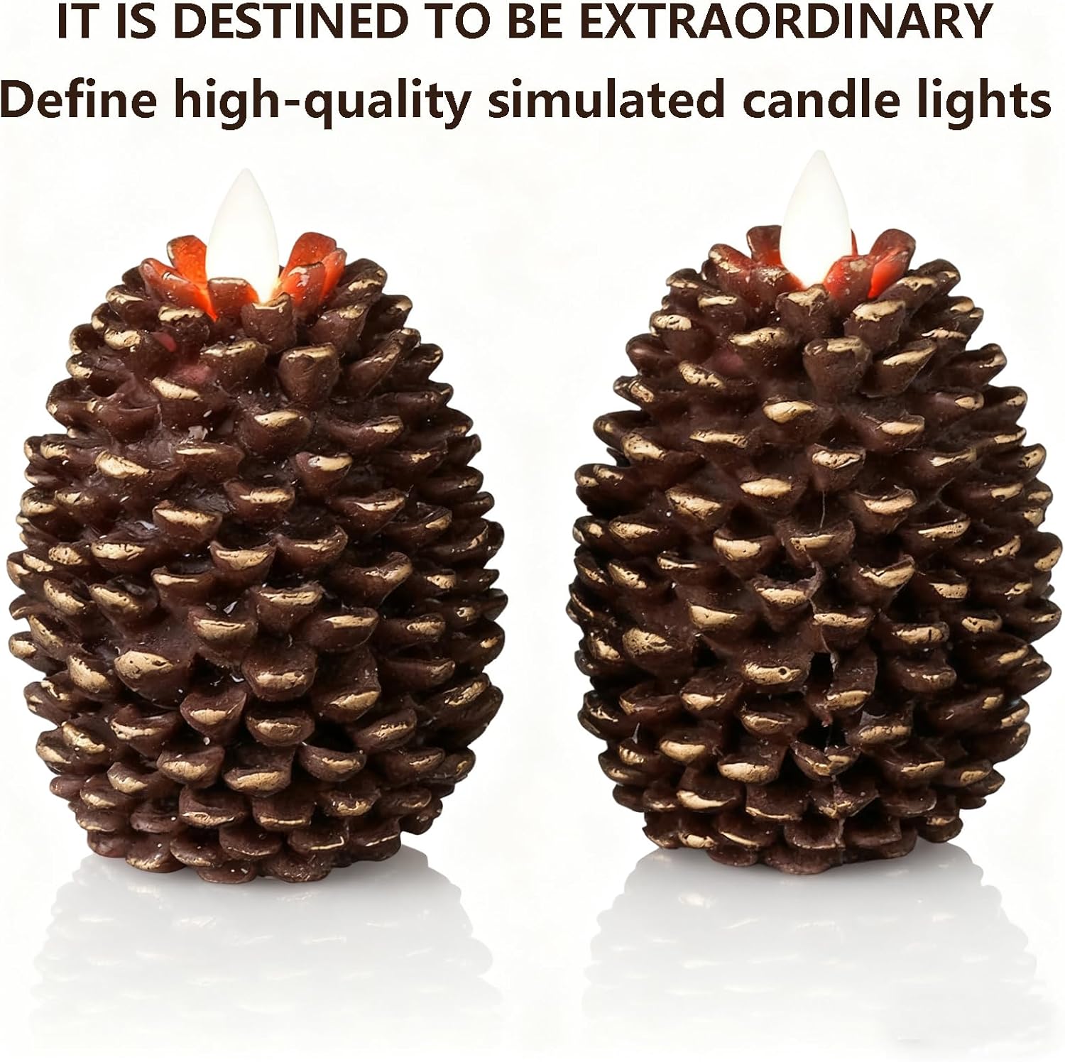 Upgraded Pinecone Lamp, LED Wick with Swing Function to simulate Real Flames, Suitable for Various Festivals, Desktop Decoration, Birthday Gift Giving, 2-Piece Set Brown (3.5 x 4.7 inches)