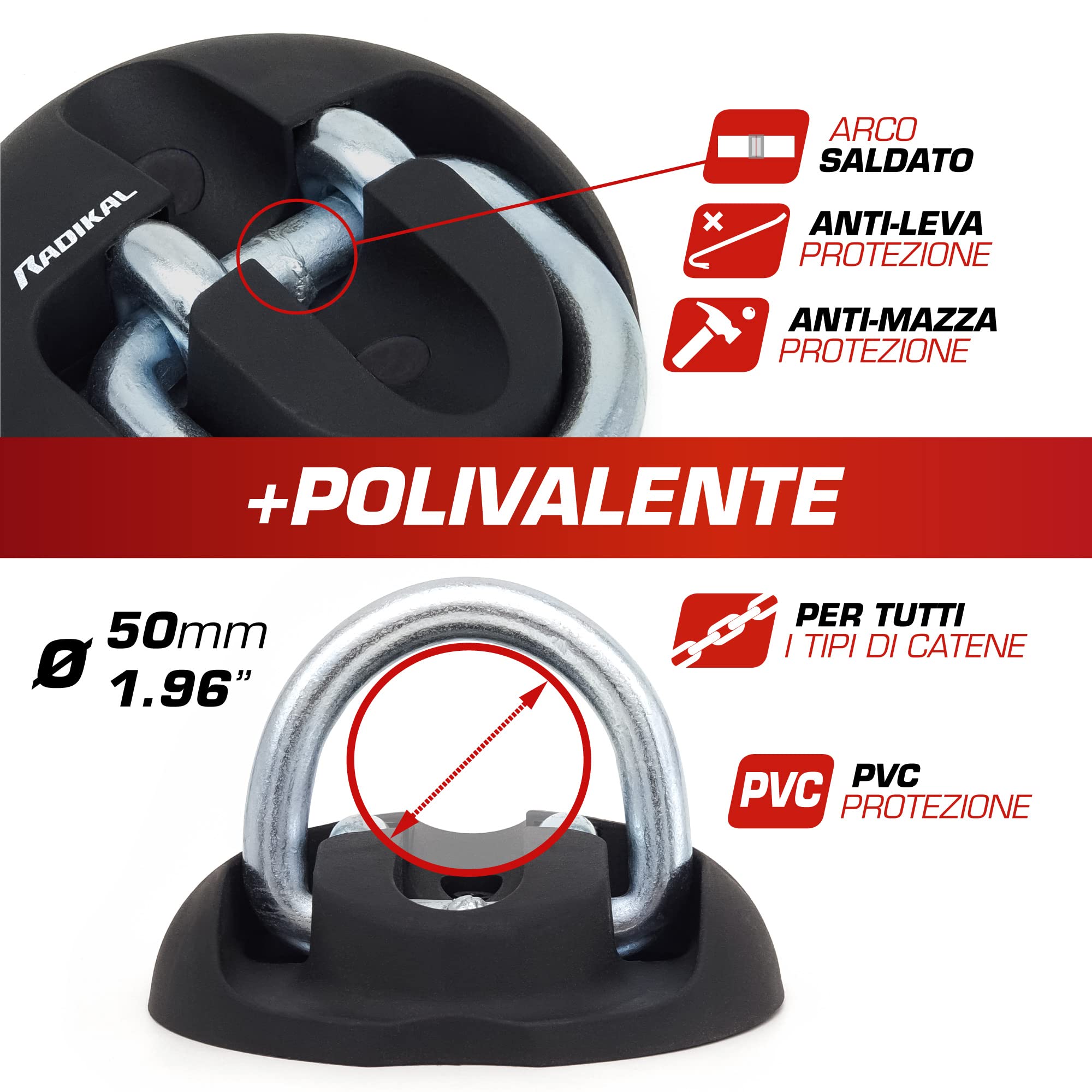 RADIKAL RK54 - Ancoraggio antifurto Garage Moto, roulotte, Garage, rimorchi, in Acciaio ad Alta Resistenza con Braccio oscillante