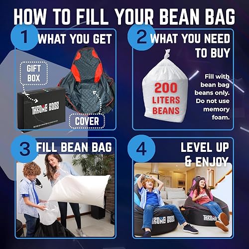 Miniatura 6 de Throne Boss Puf para juegos para niños con respaldo alto, silla de juegos en el suelo, tela Oxford 420D fácil de limpiar, bolsillos laterales