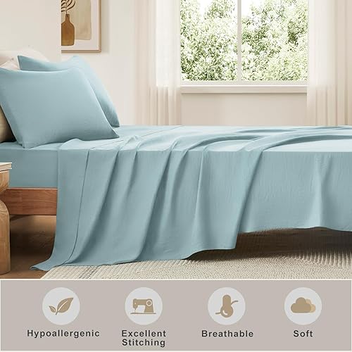 Miniatura 9 de Pure Linen - Juego de sábanas de lino 100% natural francés, juego de 4 piezas (tamaño matrimonial, 1 sábana encimera, 1 sábana bajera, 2 fundas de