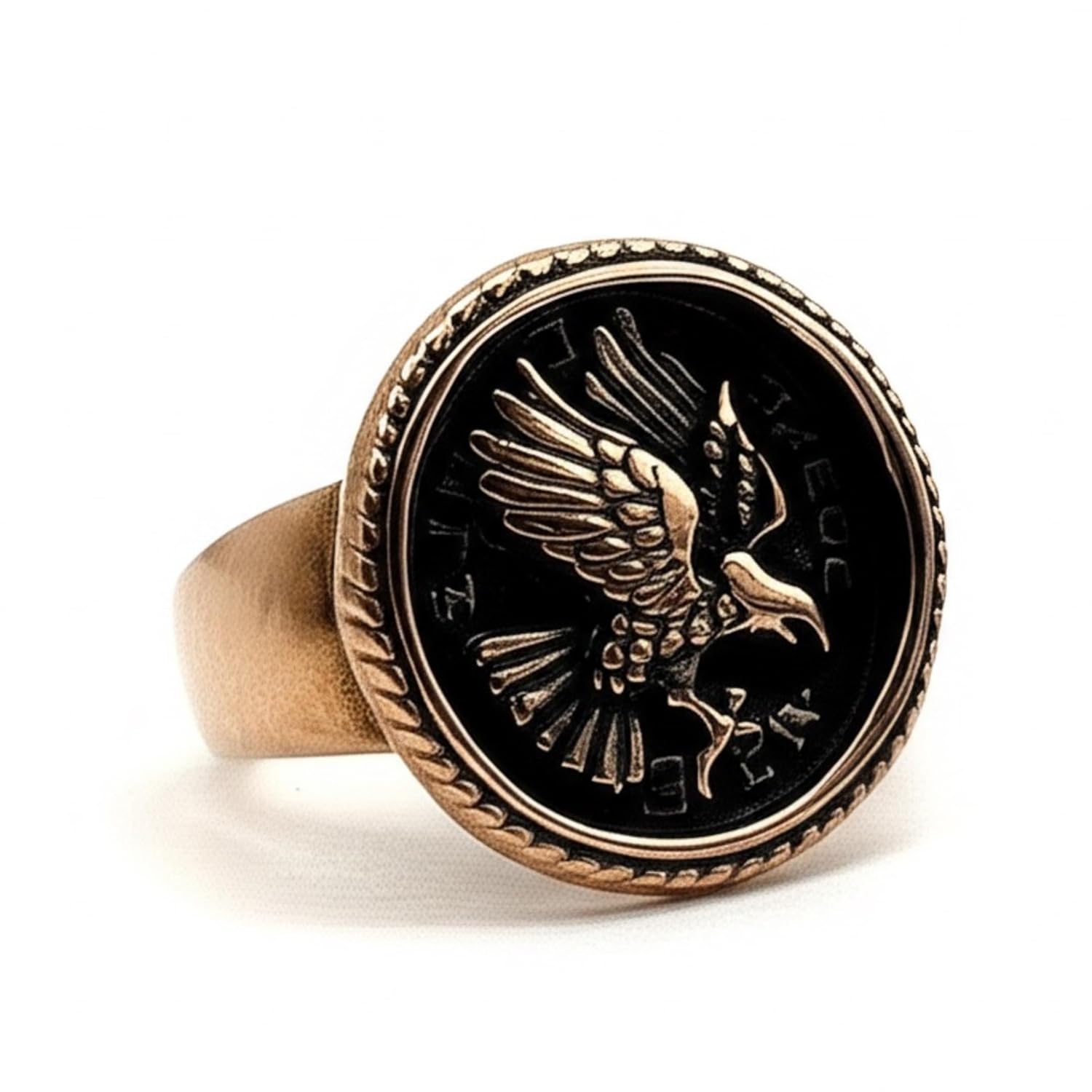 THE MEN THING Royal Series – EAGLE OF AEGIS RING – Pure Stainless Steel Men’s Rose Gold-Plated Ring – Statement Luxury Jewelry (Size : 15-21-27)