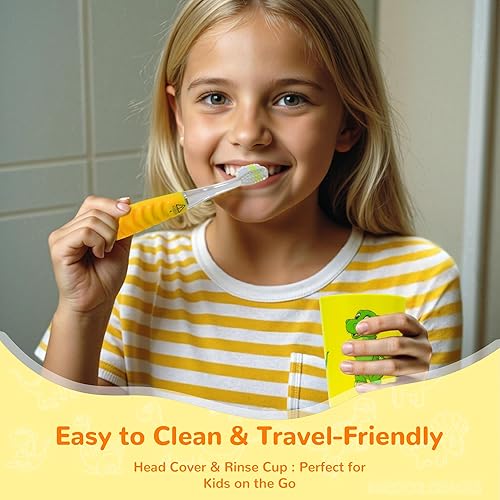 Vista 22 de Lily's Home Cepillo de dientes con temporizador intermitente para niños con cerdas suaves, taza ascendente y cubierta, divertido cepillado iluminado