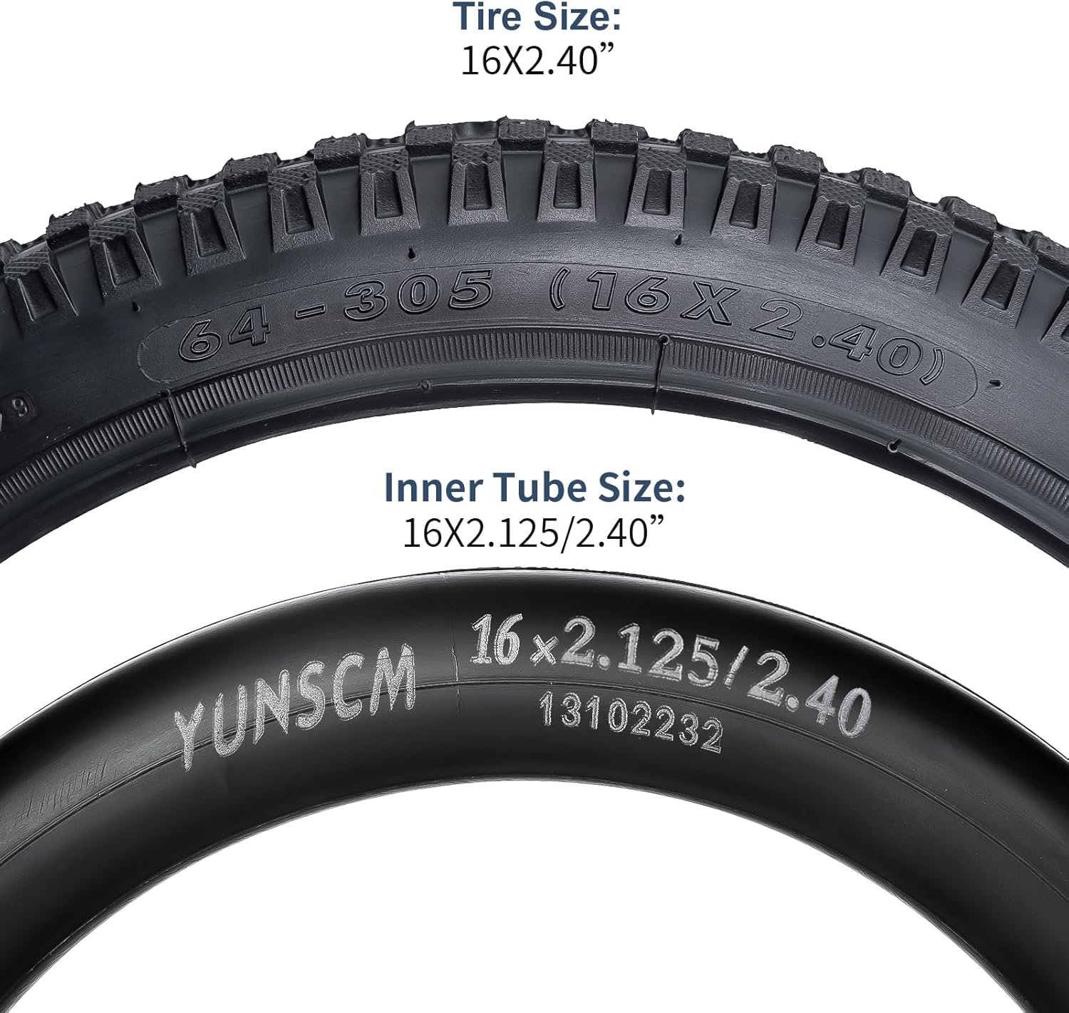 YUNSCM 2-PCS 16" Bike Tires 16x2.40/64-305 and 16" Bike Tubes Schrader Valve Compatible with Mountain Bike 16 x 2.35 16x2.4 16 x 2.40 Bike Bicycle Tires and Tubes (Y-1092)