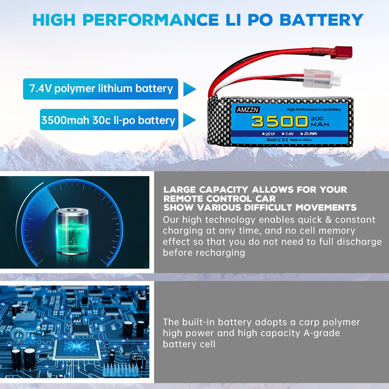 2PCS 7.4V 3500mah 30C 2S Lipo batteria T spina con caricabatterie 2-in-1 per MJX H16 H16P H16E H16GT H16BM H16DR H16PL 14301 RC auto ad alta velocità
