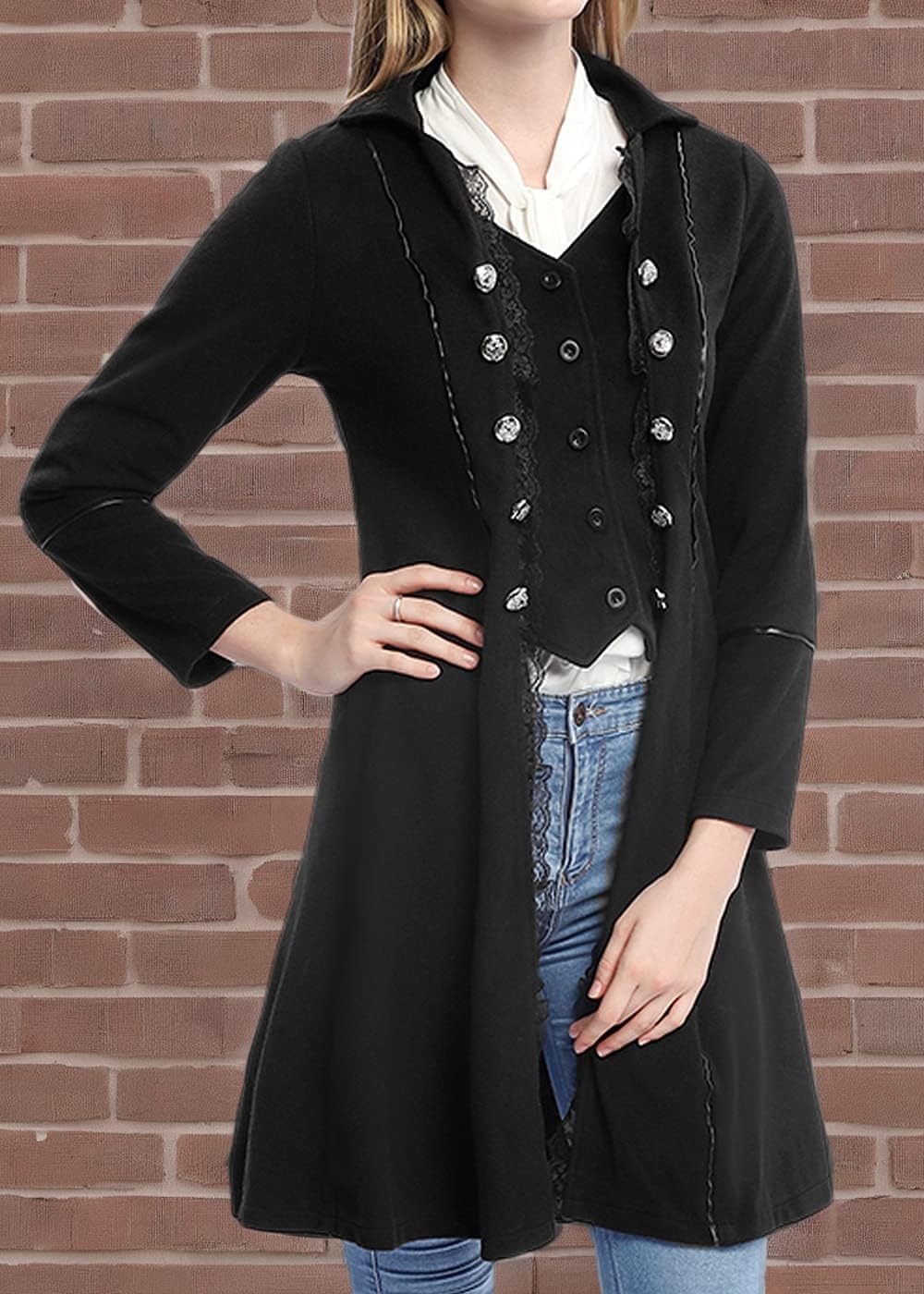 BITSEACOCO Women Renaissance Steampunk Jacket, Medieval Halloween Costumes Gothic Victorian Pirate Tailcoat Frock Coat - Image 6