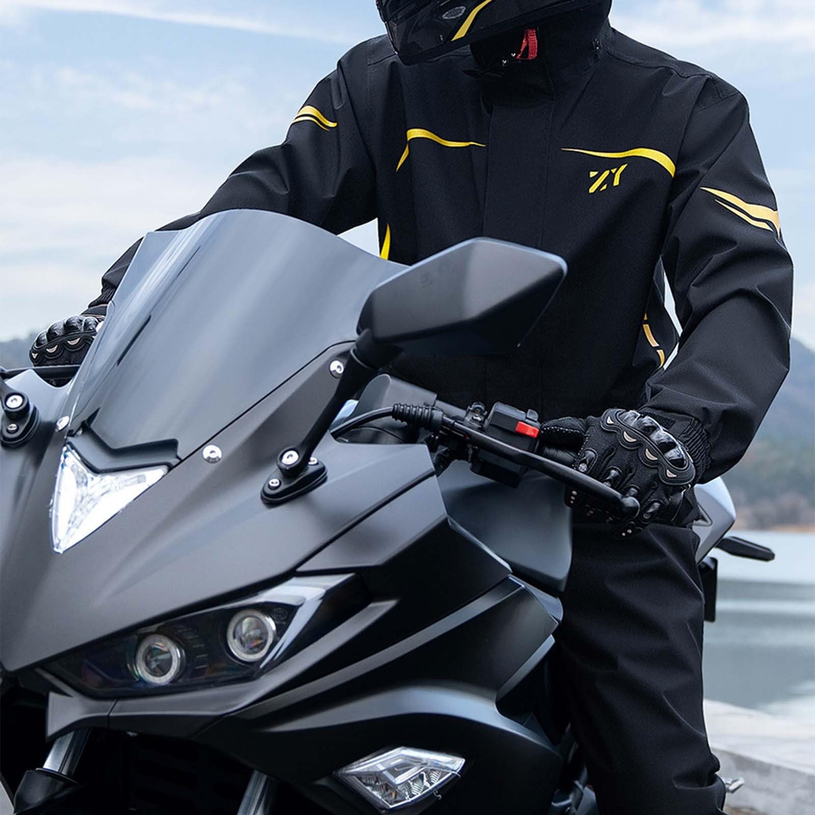 Generisch Tuta antipioggia da donna, due pezzi, impermeabile, pantaloni da pioggia, riflettente, per moto, attività all'aperto, pesca, sport, tuta a vento