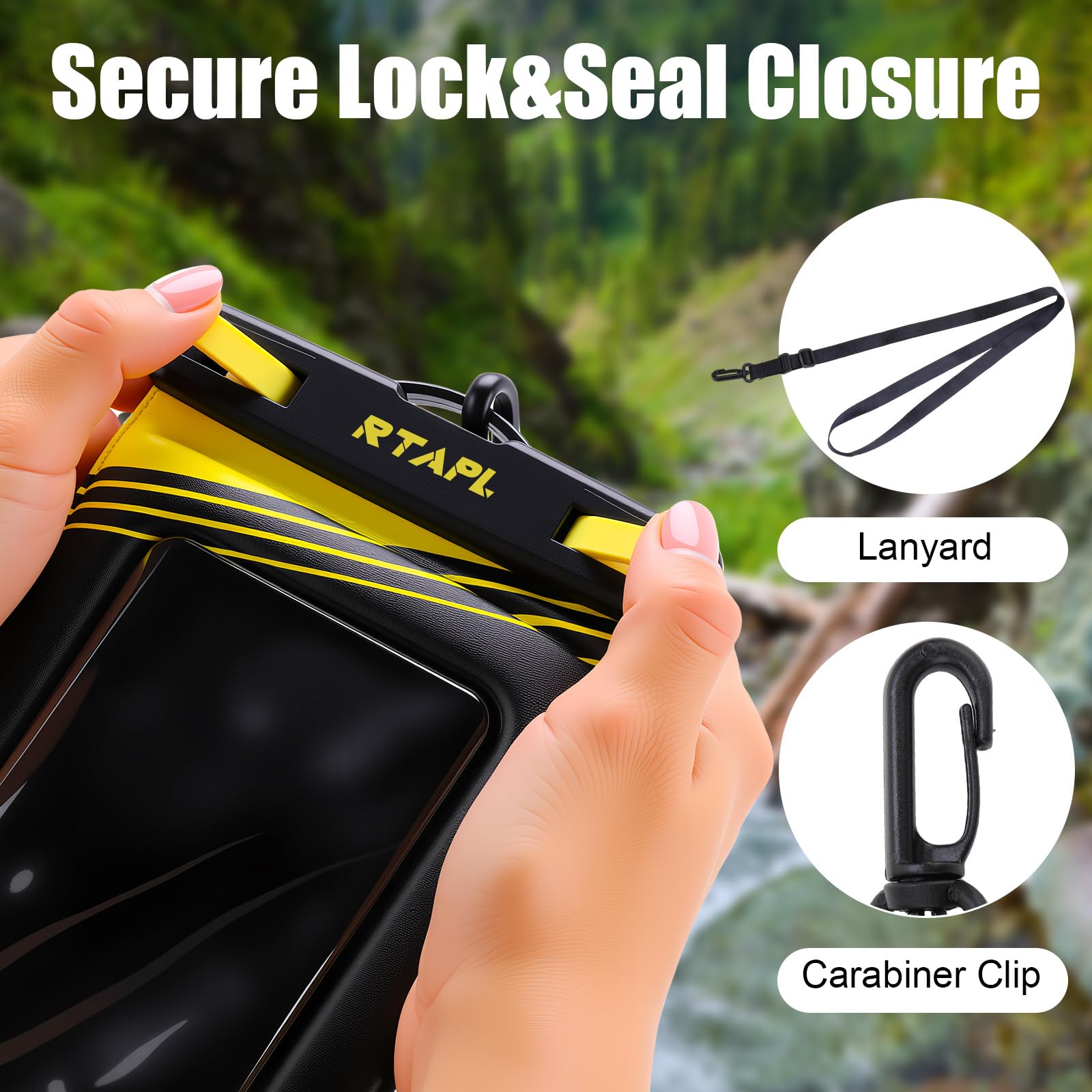 Universelle wasserdichte Handytasche, schwarz, für Smartphones, Touchscreen-kompatibel, Strand-Schwimmschutz, Schwarz und Gelb, 2 Stück