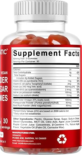 Miniatura 9 de Vitamatic Gomitas de vinagre de sidra de manzana, 1000 mg por porción, 60 gomitas veganas, gomitas ACV para desintoxicación, apoyo para la pérdida