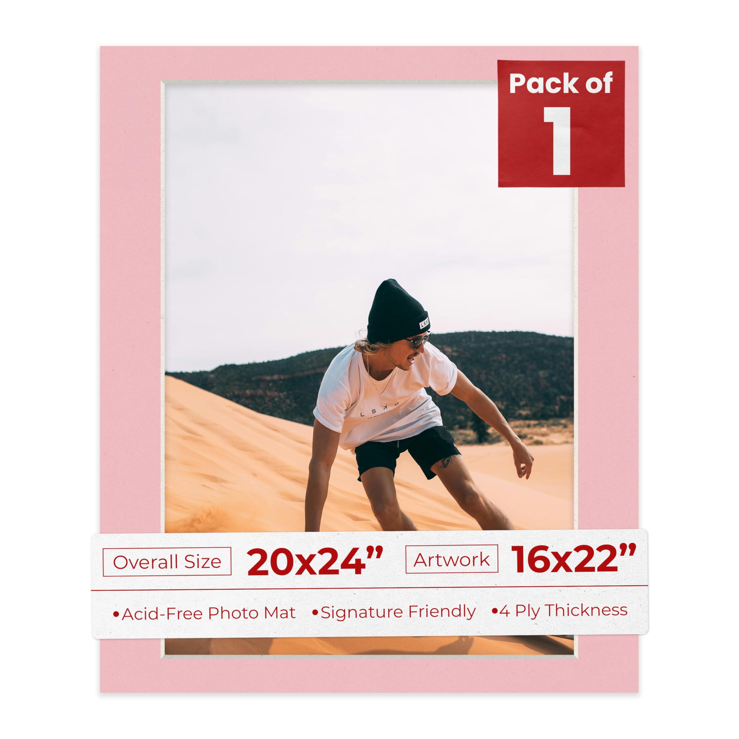 Poster Palooza 20x24 Mat Bevel Cut for 16x22 Photos - Acid Free Pink Precut Matboard - For Pictures, Photos, Framing - 4-ply Thickness-image-47