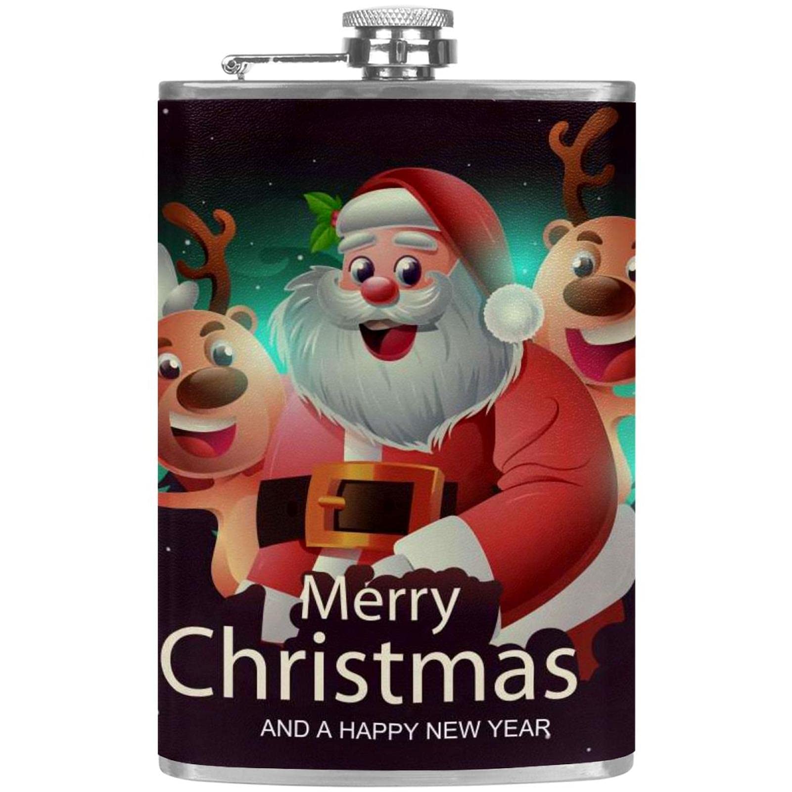 Petite flasque pour liqueur en acier inoxydable avec entonnoir anti-fuite motif Père Noël