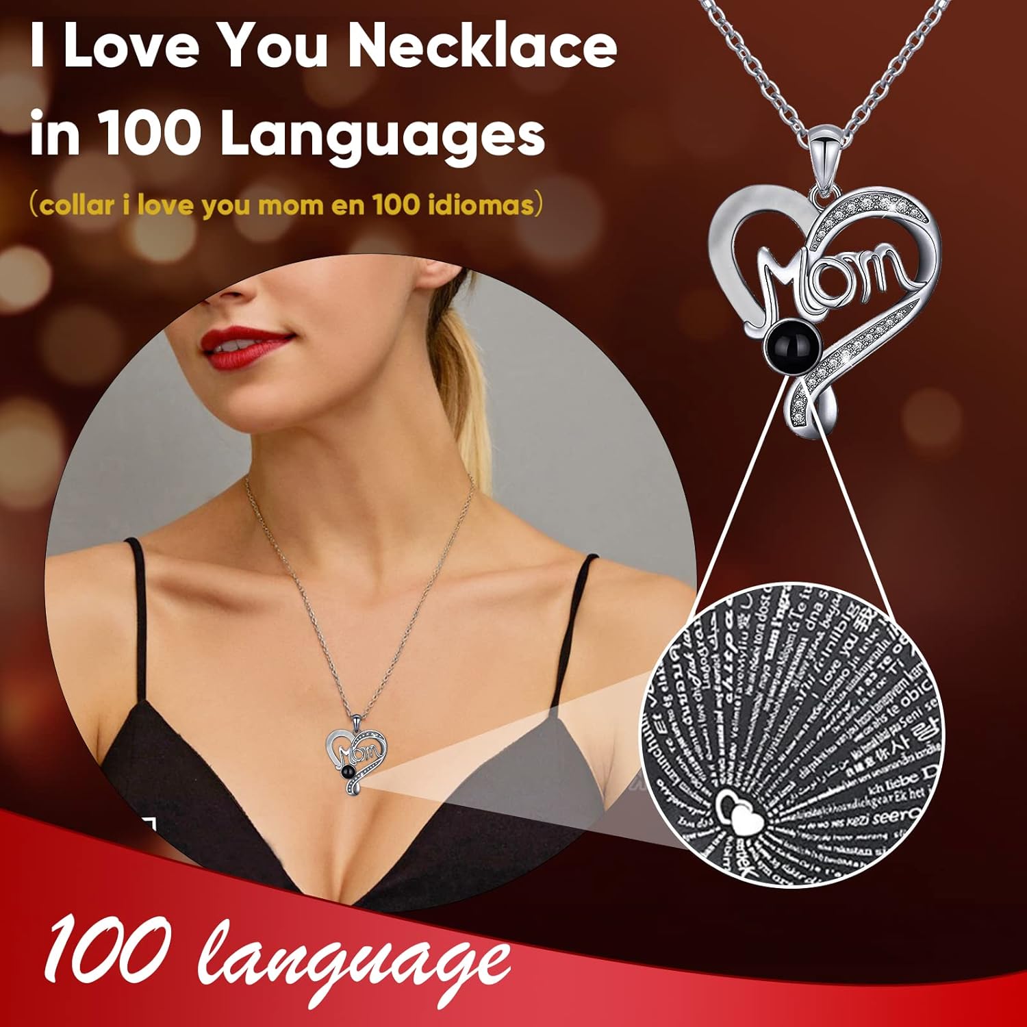Gifts for Mom from Daughter and Son, Preserved Roses Flowers with I Love You Mom Grandmother Necklace