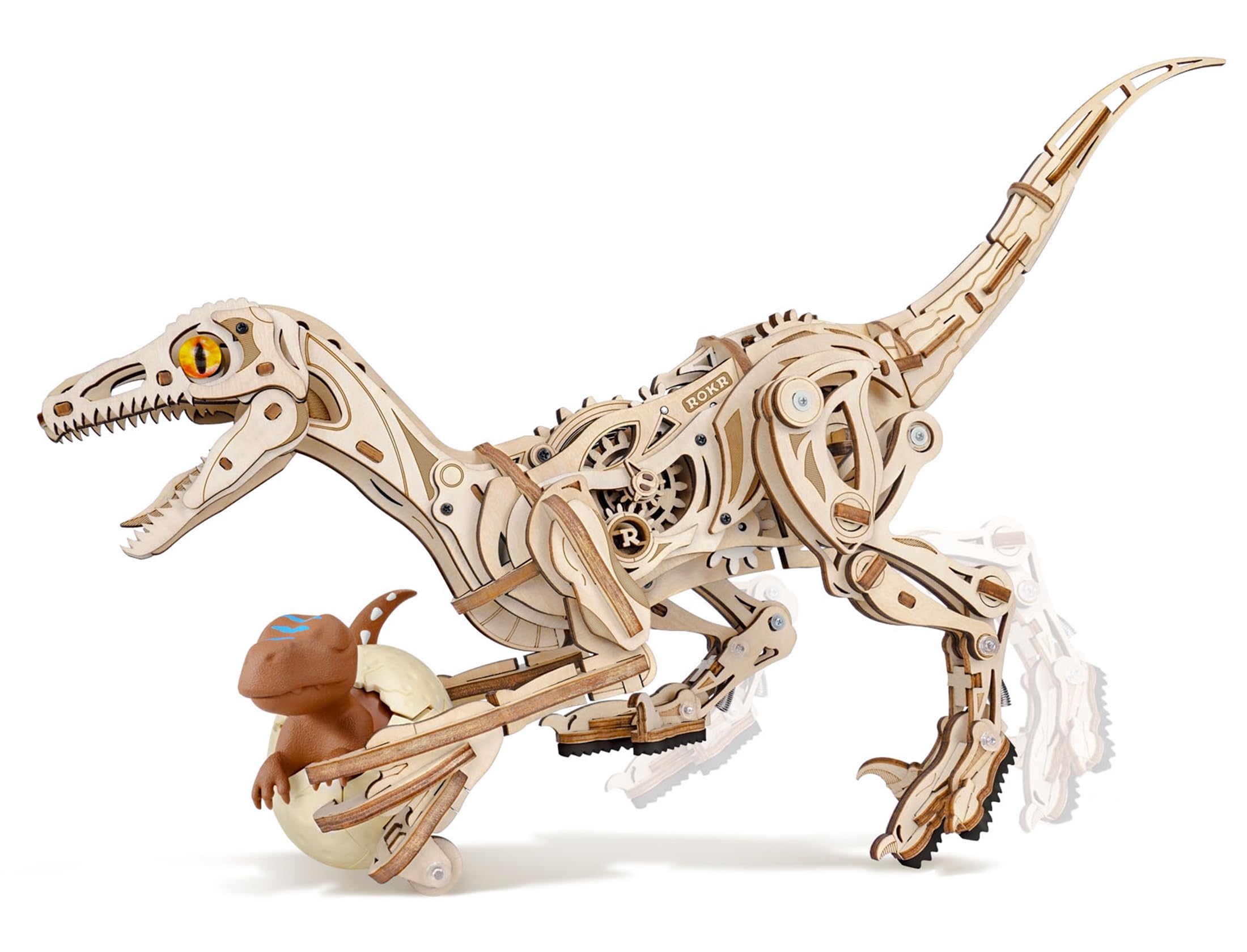 ROKR Puzzle 3D Legno Giocattoli a forma di dinosauro, Modellismo da Costruire Adulti Velociraptor, Puzzle 3D a Forma di Animale che Cammina, Regalo per Bambini e Adulti, Velociraptor, LD01