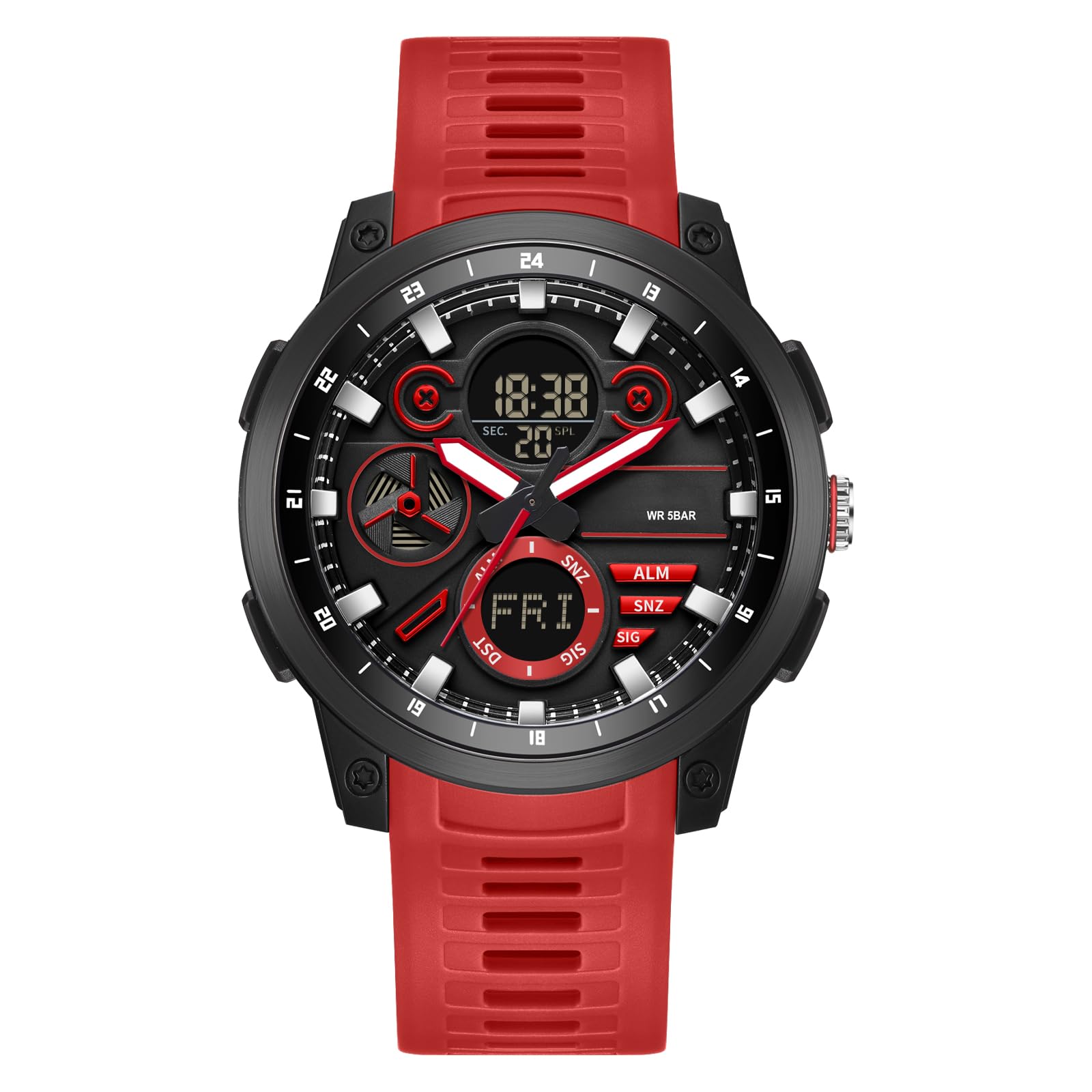 findtime Montre numérique tactique militaire pour homme - Étanche jusqu'à 5 ATM - Montre de sport analogique avec 12/24 h, rétroéclairage LED, alarme, chronomètre, compte à rebours