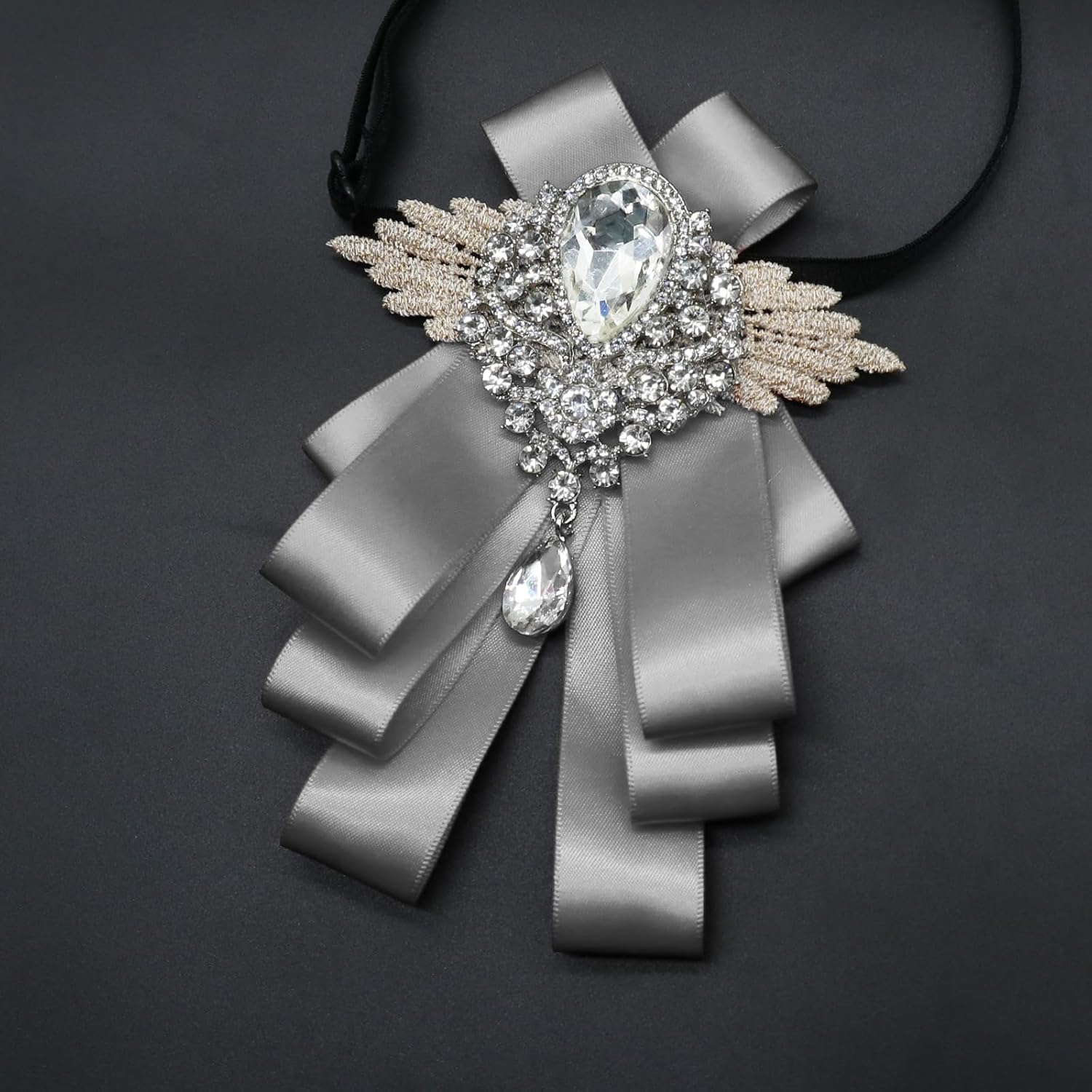 Sparkle Bow Ties for Men and Women Big Rhinestone Bow Tie Satin Ribbon Bowtie for Suit Tuxedo Evening Party - Image 2