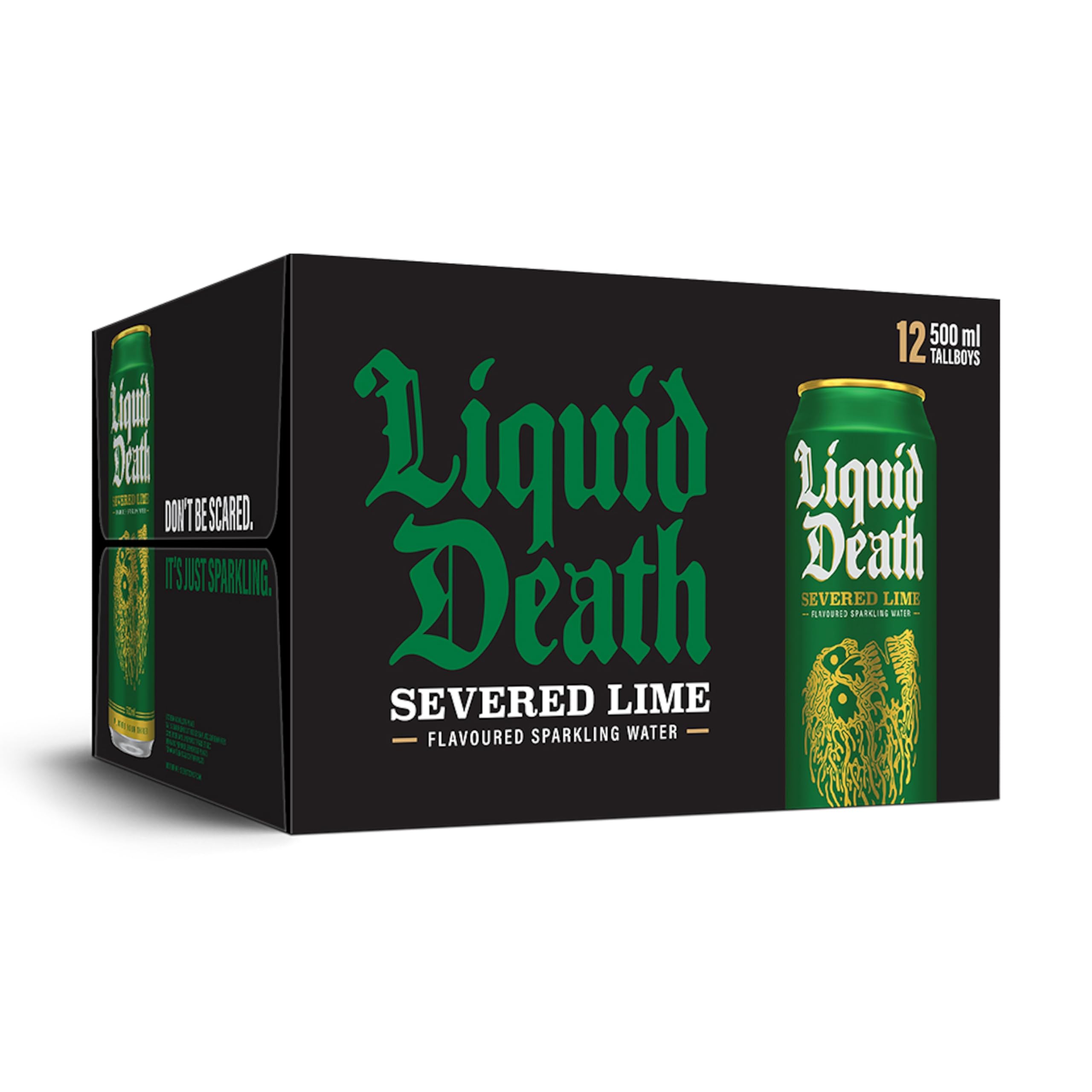 Liquid Death, Severed Lime Sparkling Water, Lime Flavored Sparkling Beverage Sweetened With Real Agave, Low Calorie & Low Sugar, 12-Pack (Tallboy Size 16.9oz Cans)