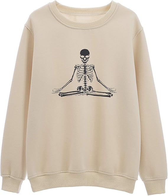 KEEVICI Women's Long Sleeve Skeleton Printed Sweatshirt Round Neck Tops Cotton Pullover : Amazon 