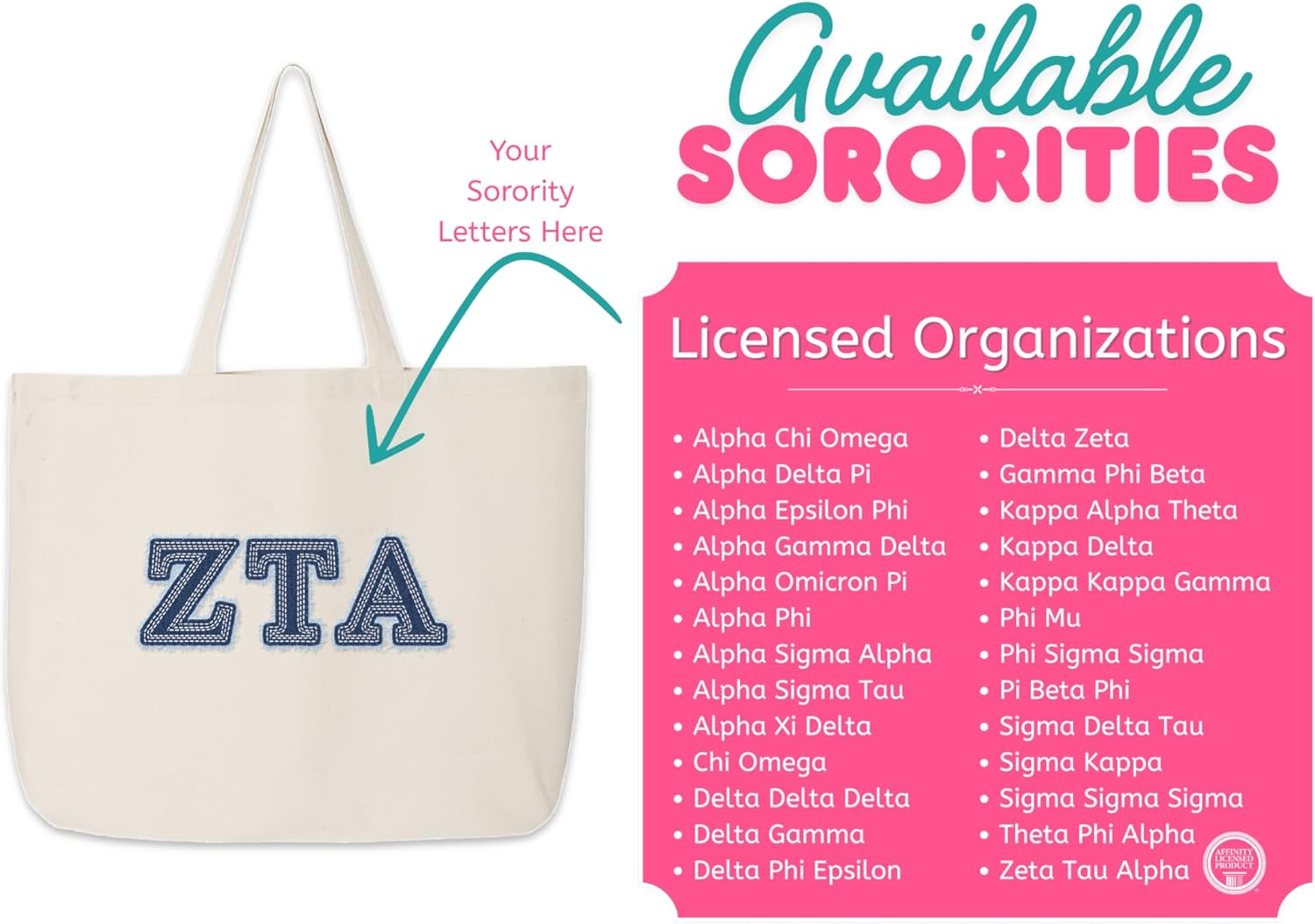 Denim Letters Sorority Tote Bag - Canvas Tote - Big Little Gifts, Bid Day, Recruitment, and Everyday Campus Use - Image 5
