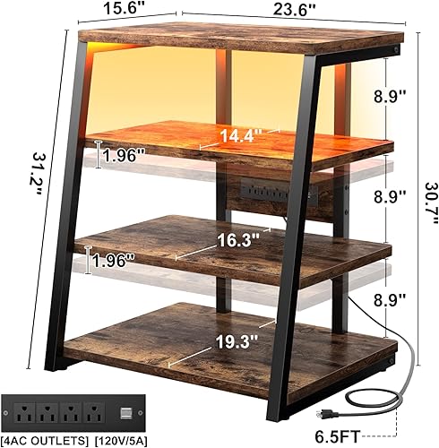 Vista 23 de Armocity Soporte multimedia AV de 4 niveles con regletas de alimentación, soporte estéreo con luces LED, torre de audio en rack con estantes
