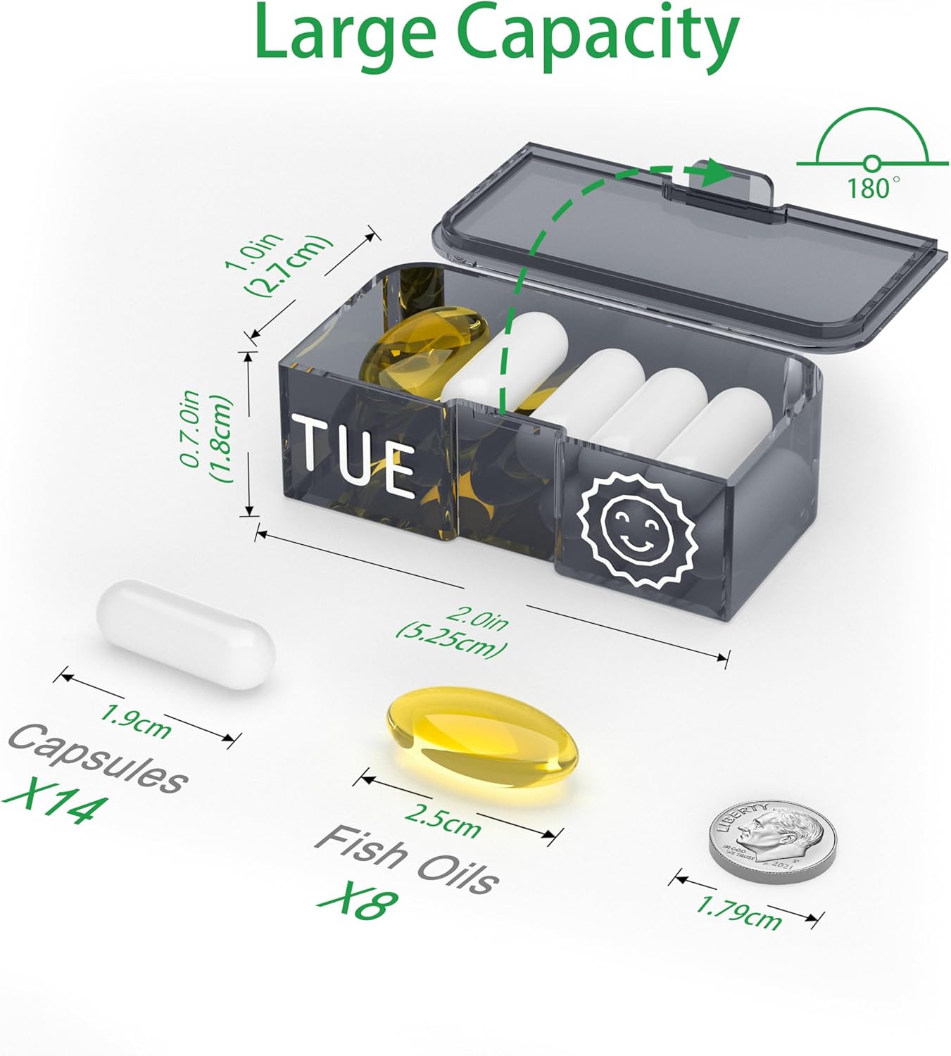 Pill Organizer 7 Day AM PM, Discreet 2 Times a Day Weekly Pill Box with Double Protection Shell, Large Capacity Portable Vitamin Case for Travel Meds & Medicine Organizer (Forest Green)