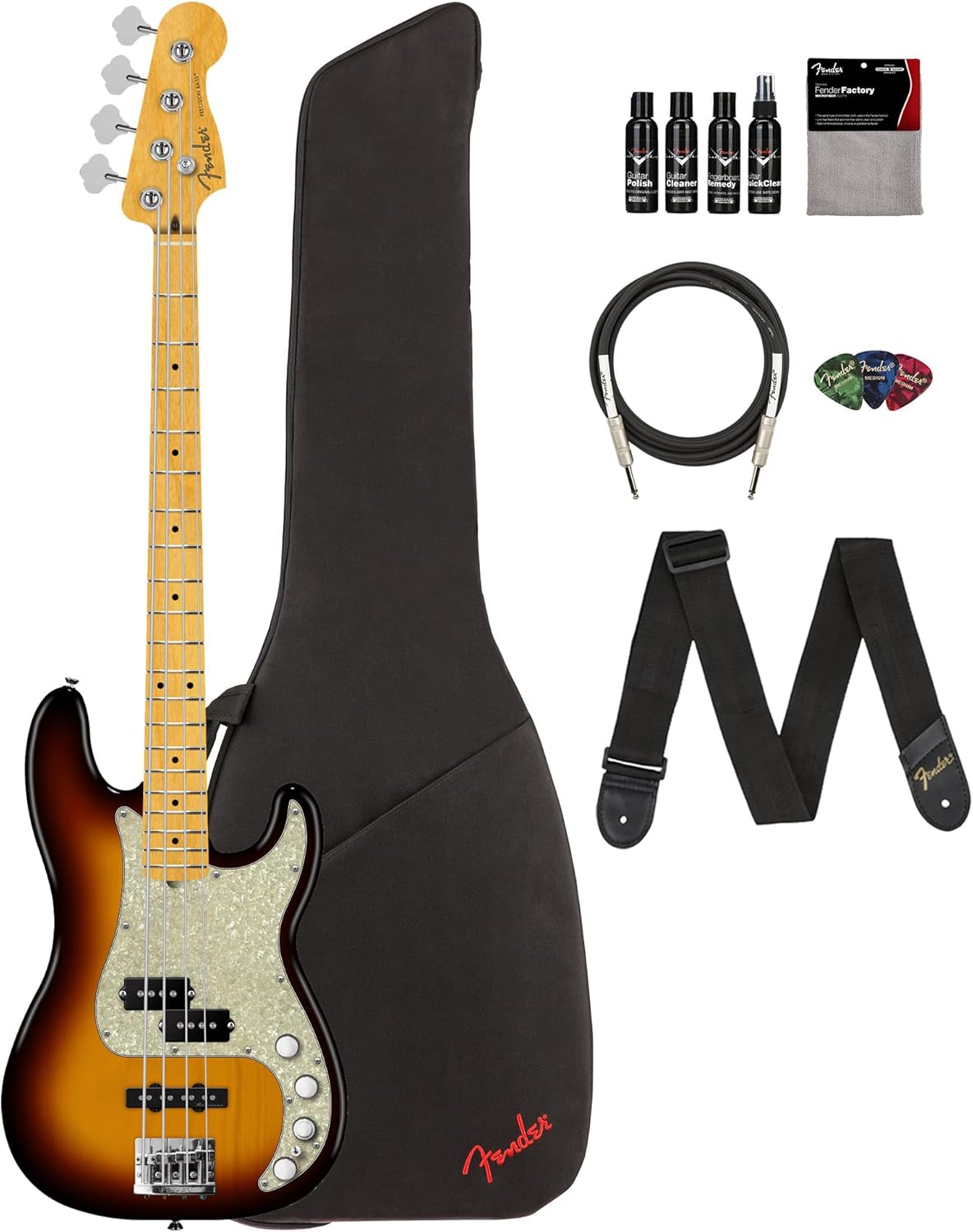 Fender Player II Precision Bass - Hialeah Yellow Bundle with Gig Bag, Strap, Cable, 3-Pack Picks and Guitar Cleaning Kit