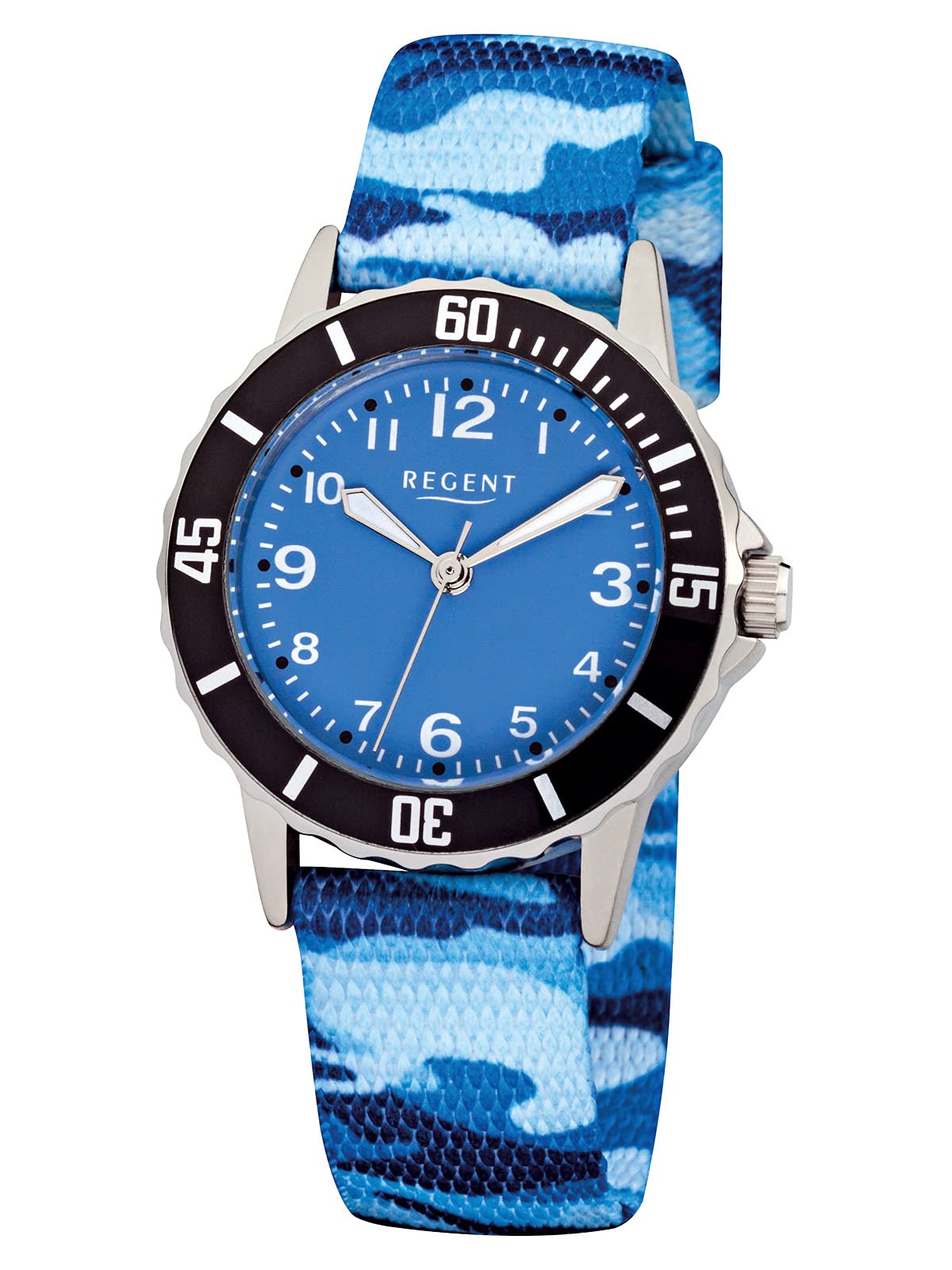 REGENT Armbanduhr für Jungen Junioruhr Kinderuhr mit Camouflage Textilband Arabische Zahlen Quarz mit drehbarer Lünette
