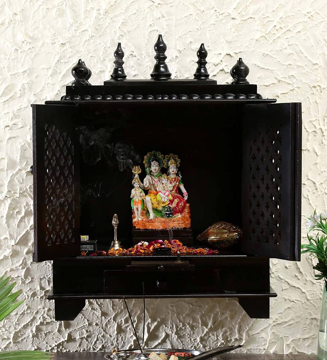 Mandir en bois sculpté main, autel de prière prestigieux KI-276