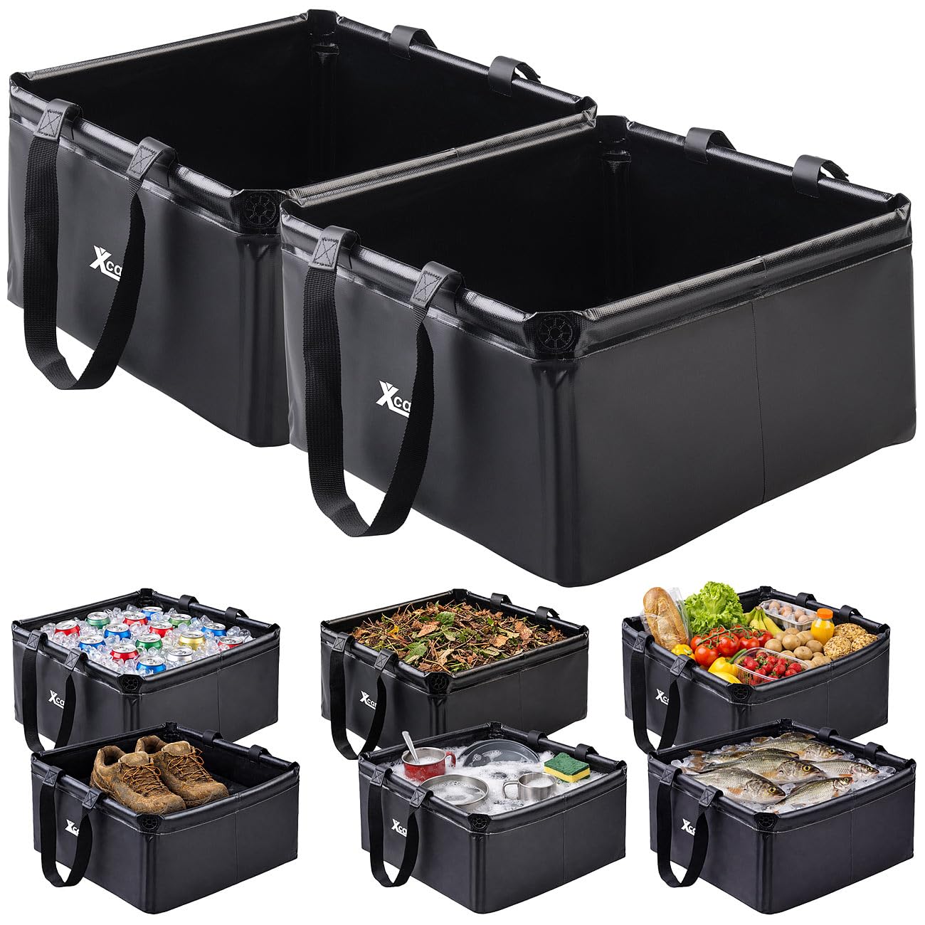 Xcase Faltschüssel: 2er-Set Outdoor-Faltschüsseln, 2 Henkel, 20 l, bis zu 30 kg Traglast (Spülschüssel, Camping Falteimer, Zubehör)