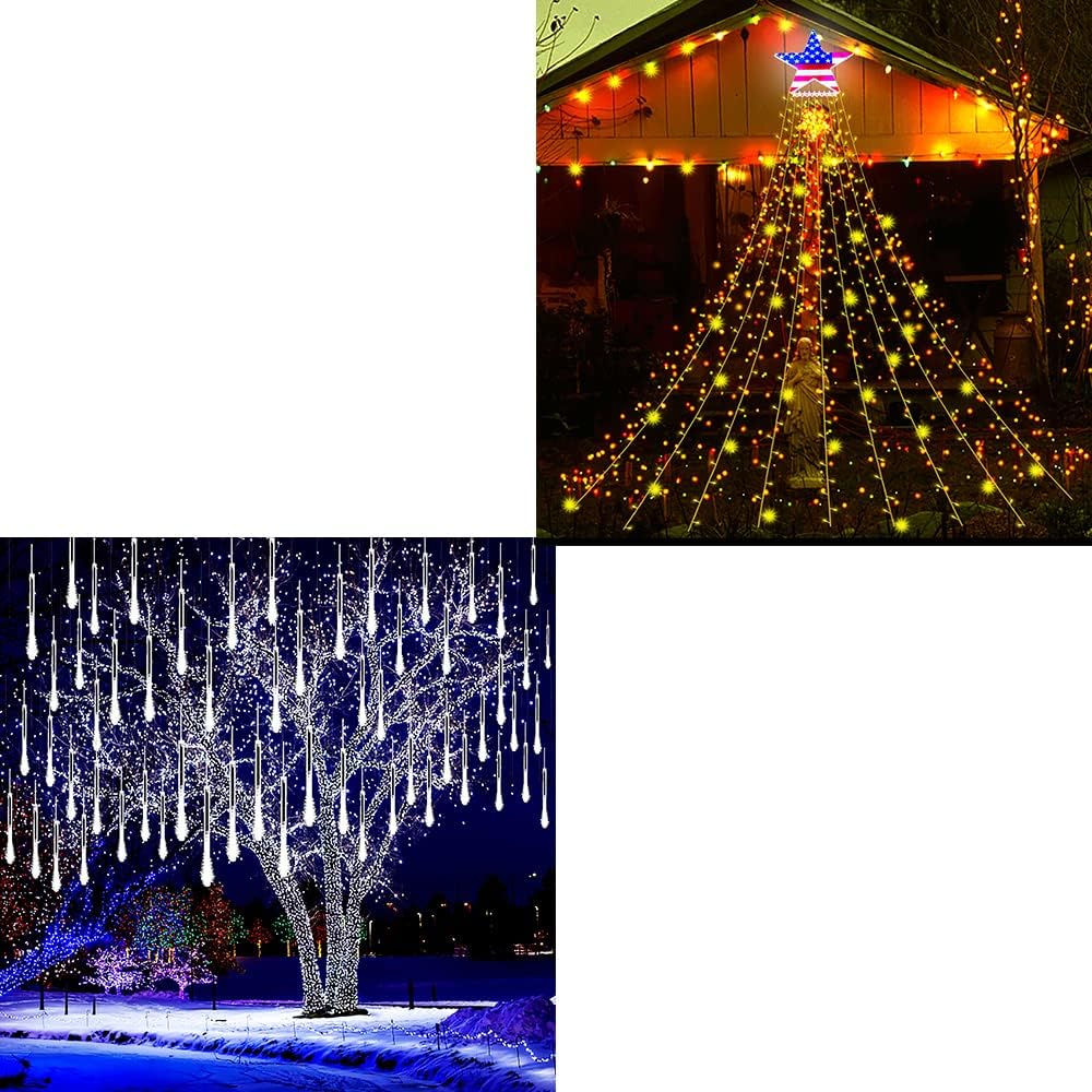 Christmas Lights Outdoor, Kwaiffeo White Meteor Shower Lights