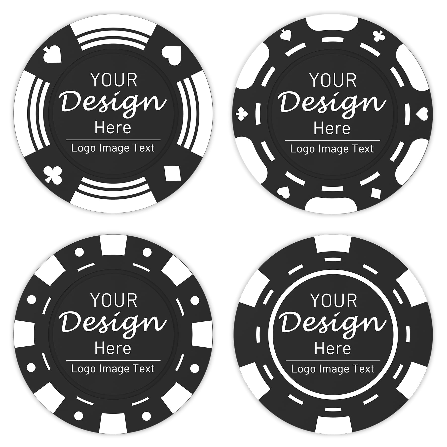 Shueewago 100 Personalized Poker Chips Customized with Your Photo, Logo or Image, Double Sided Full Color Print, Round Drink Tokens for Wedding, Birthday Party and Bar Exchange (Black)